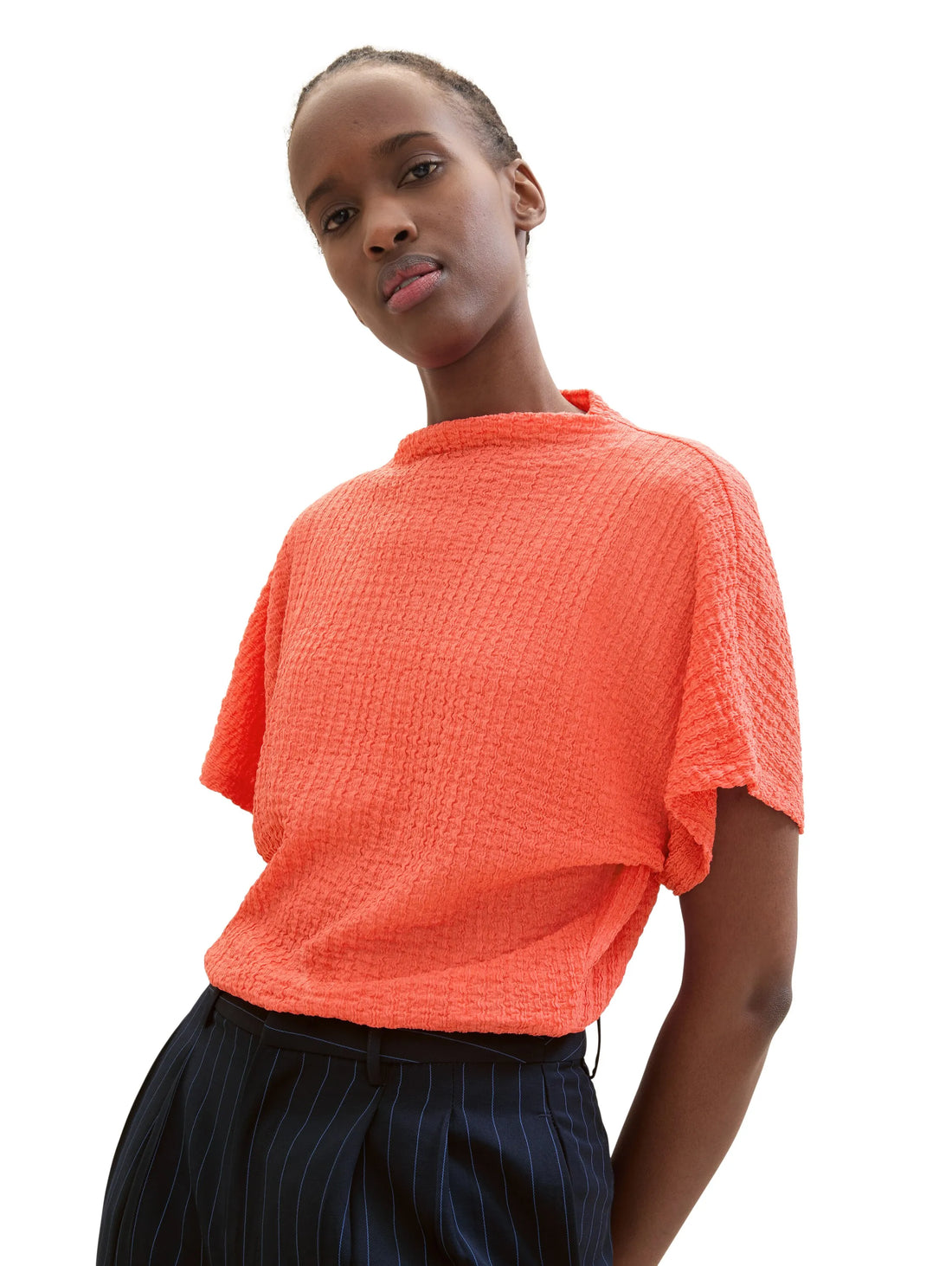 Denim Tom Tailor Plain Red Women T-Shirt in a Crinkled Look SKU: 1040634_11042 Image 01