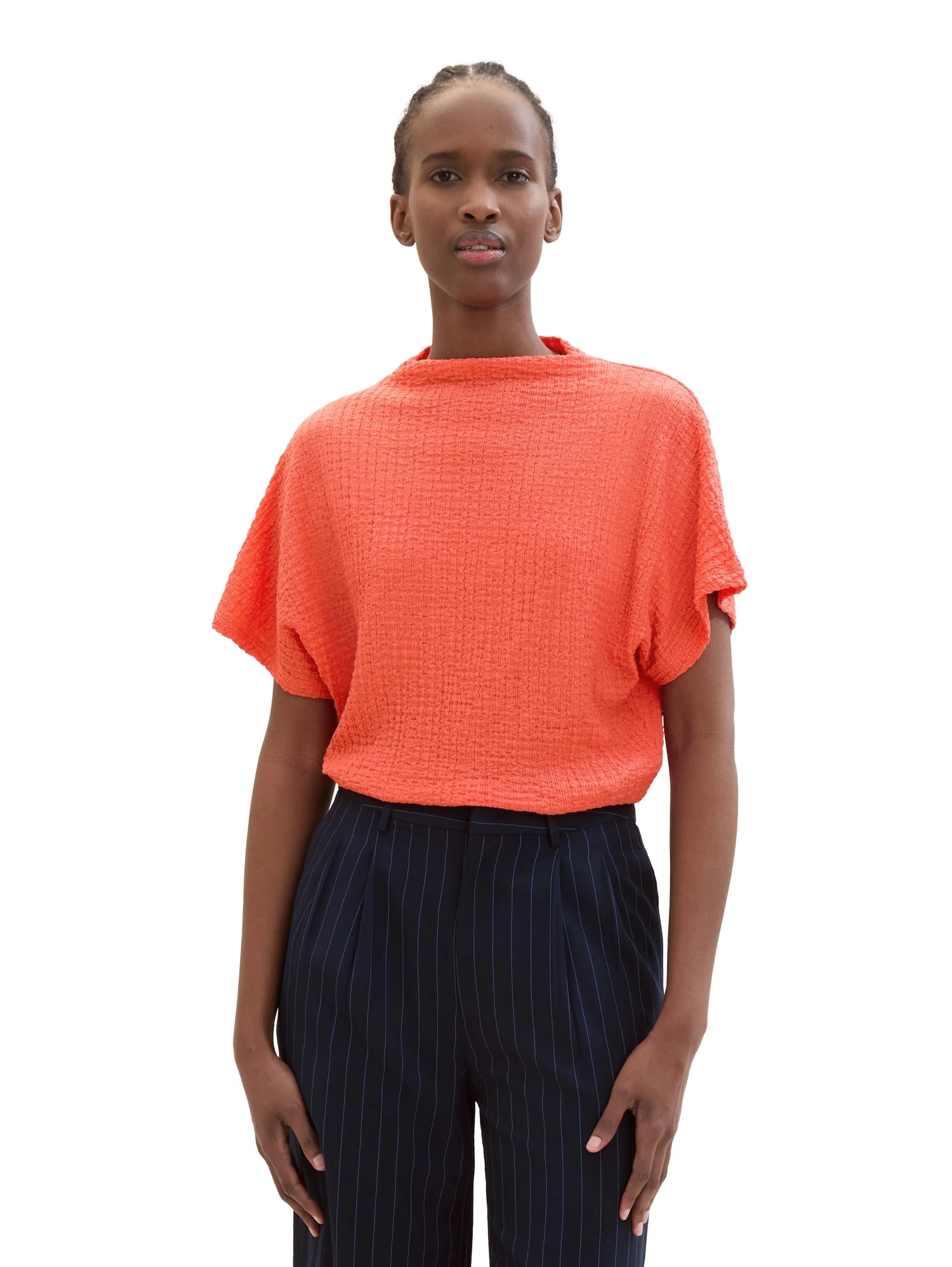 Denim Tom Tailor Plain Red Women T-Shirt in a Crinkled Look SKU: 1040634_11042 Image 04