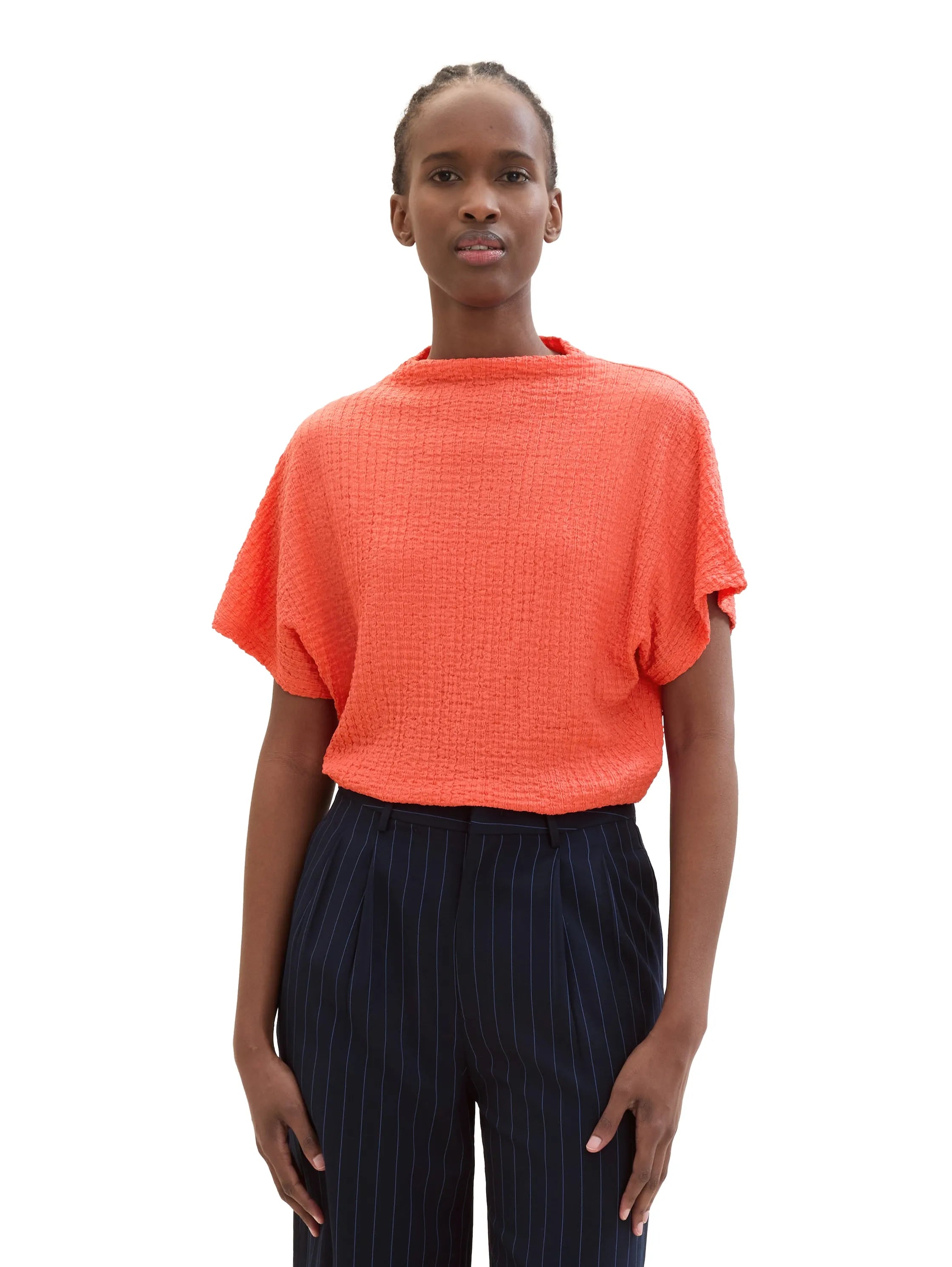 Denim Tom Tailor Plain Red Women T-Shirt in a Crinkled Look SKU: 1040634_11042 Image 04
