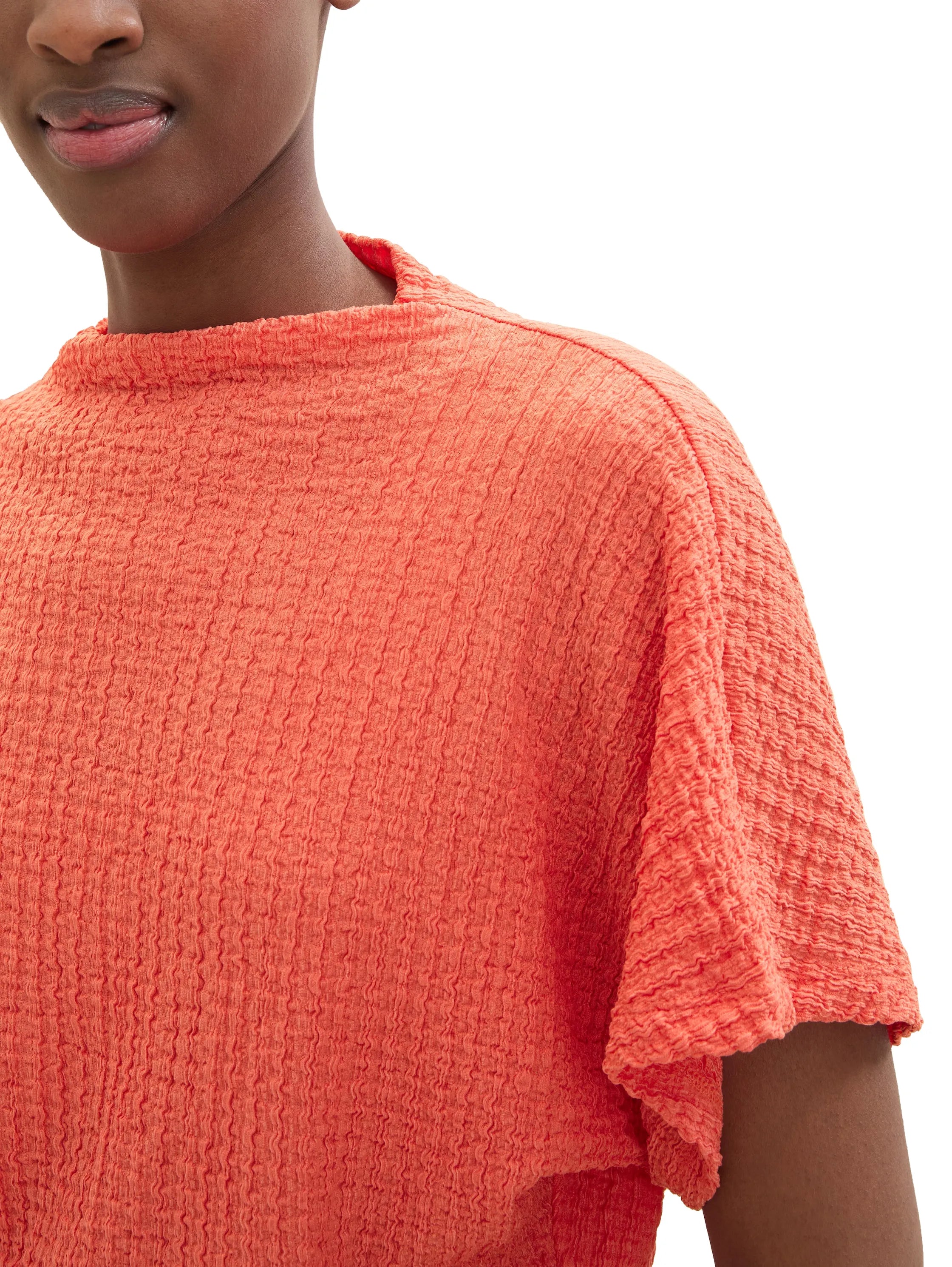 Denim Tom Tailor Plain Red Women T-Shirt in a Crinkled Look SKU: 1040634_11042 Image 05
