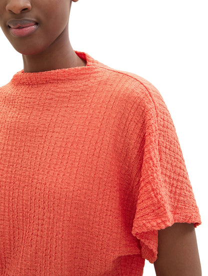 Denim Tom Tailor Plain Red Women T-Shirt in a Crinkled Look SKU: 1040634_11042 Image 05