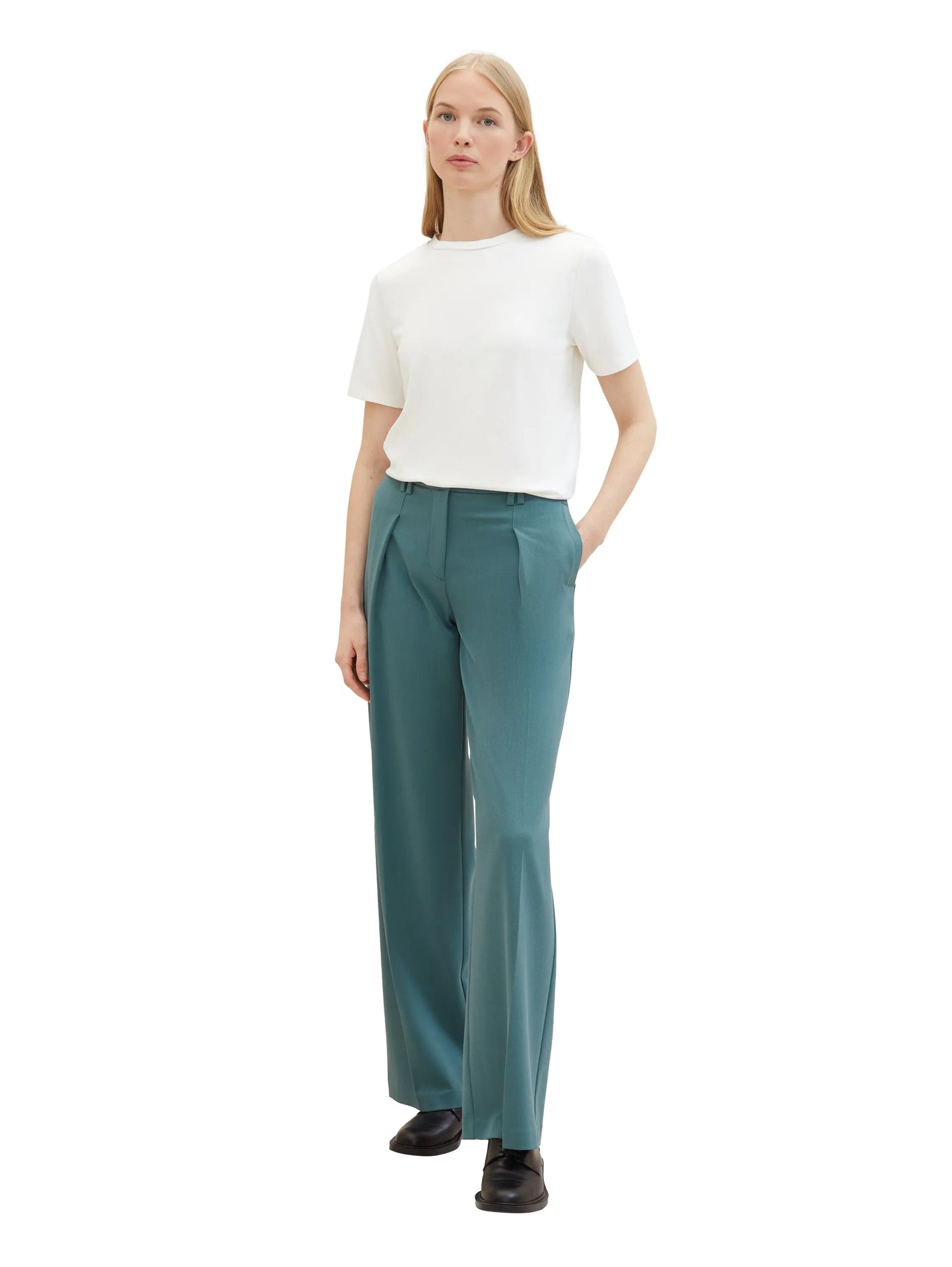 Tom Tailor Sea Pine Green Women Lea Wide Leg Trousers with Recycled Polyester SKU: 1040686_10697 Image 03