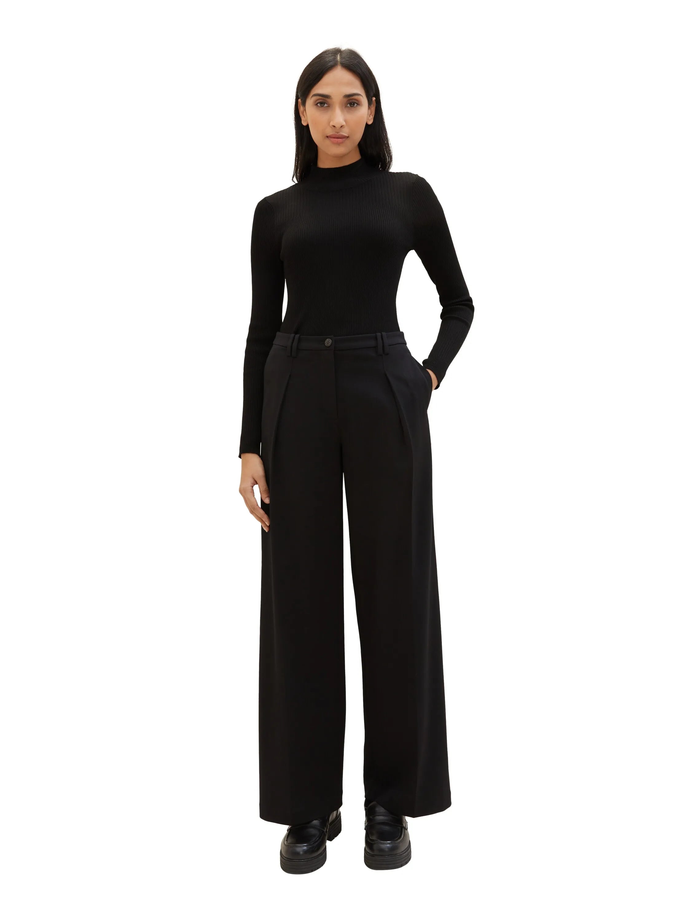 Tom Tailor Deep Black Women Lea Wide Leg Trousers with Recycled Polyester SKU: 1040686_14482 Image 03