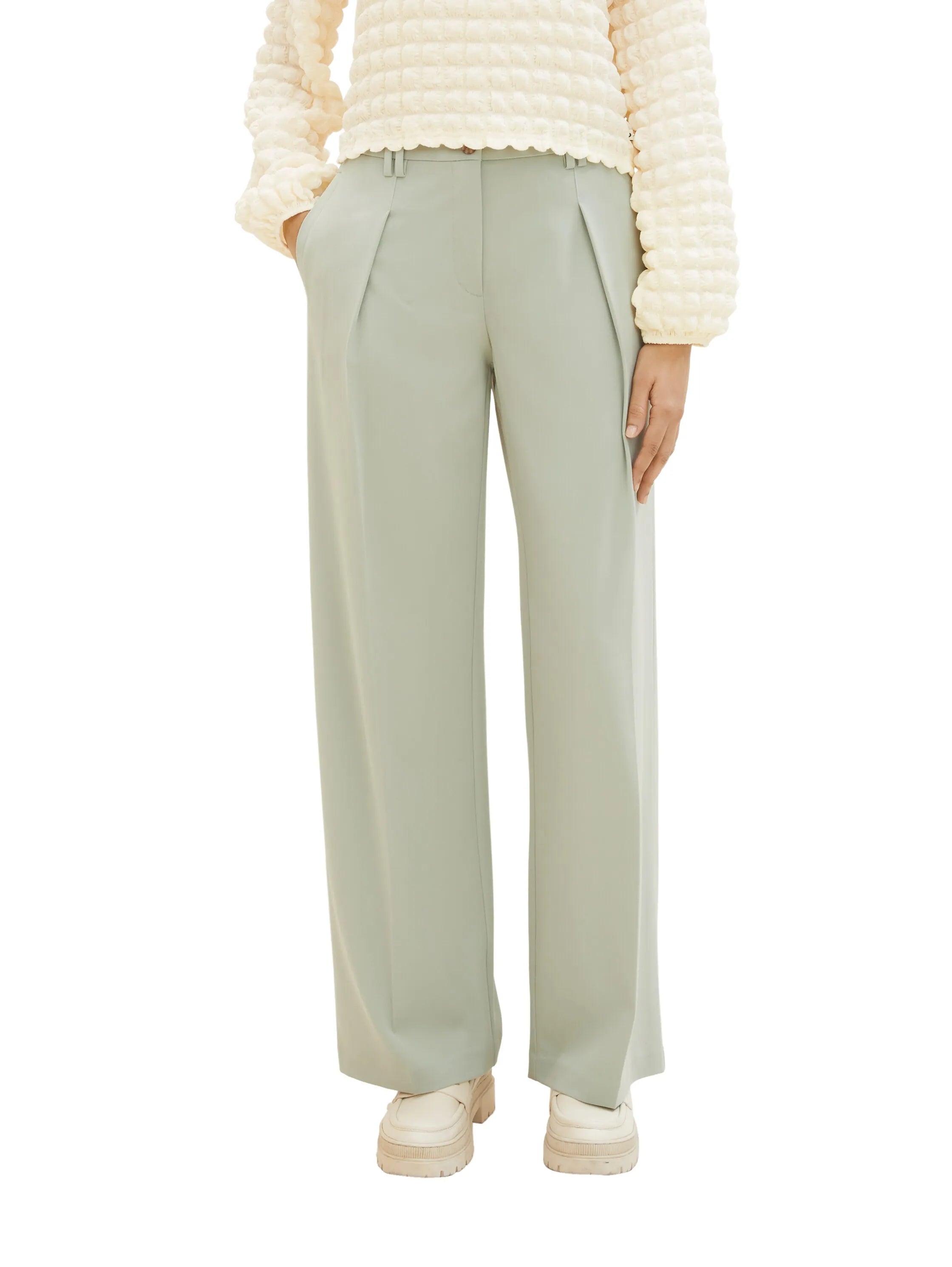 Tom Tailor Desert Green Women Lea Wide Leg Trousers with Recycled Polyester SKU: 1040686_34895 Image 01