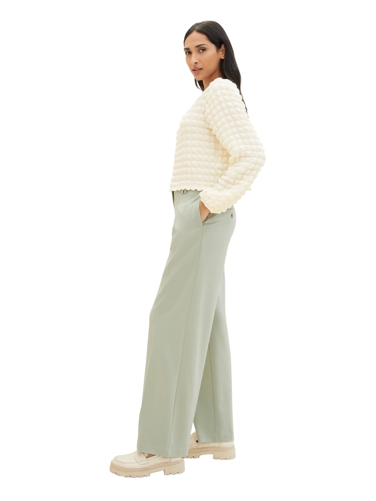 Tom Tailor Desert Green Women Lea Wide Leg Trousers with Recycled Polyester SKU: 1040686_34895 Image 02