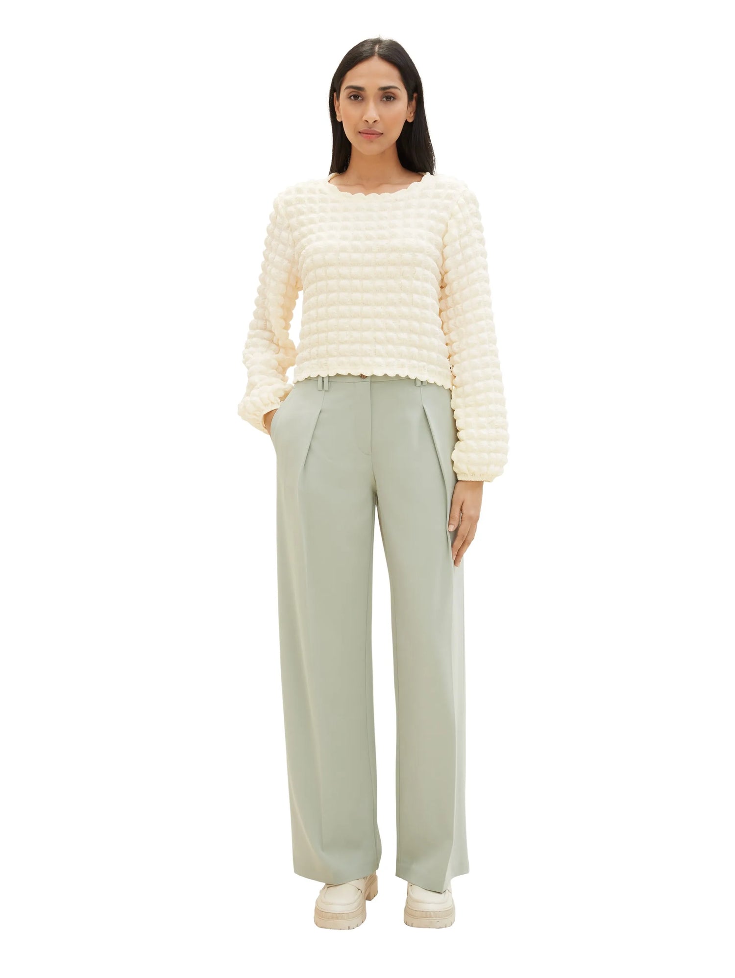 Tom Tailor Desert Green Women Lea Wide Leg Trousers with Recycled Polyester SKU: 1040686_34895 Image 05