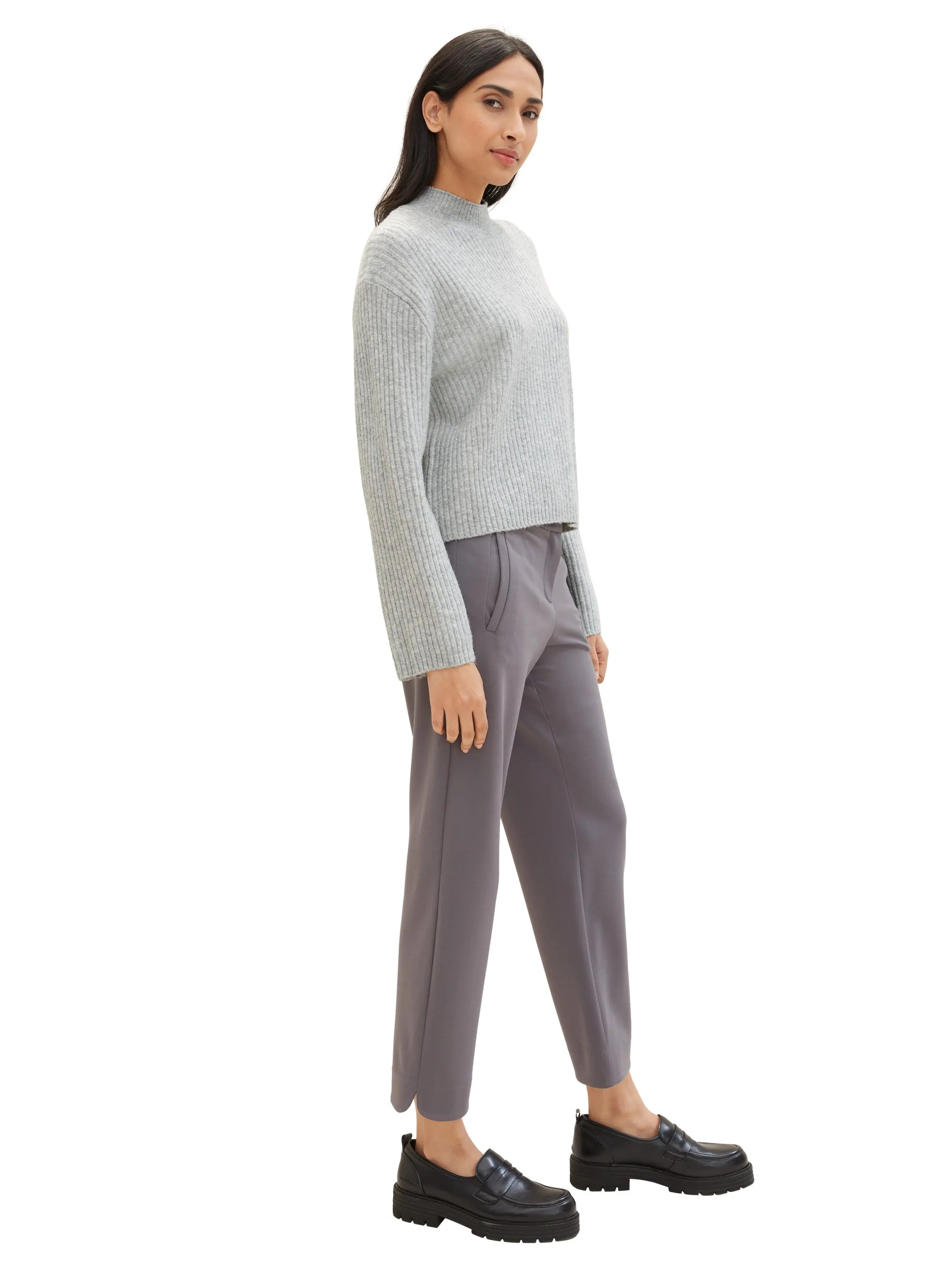 Tom Tailor Dark Urban Grey Women Cropped Mia Straight Trousers SKU: 1040688_35265 Image 02