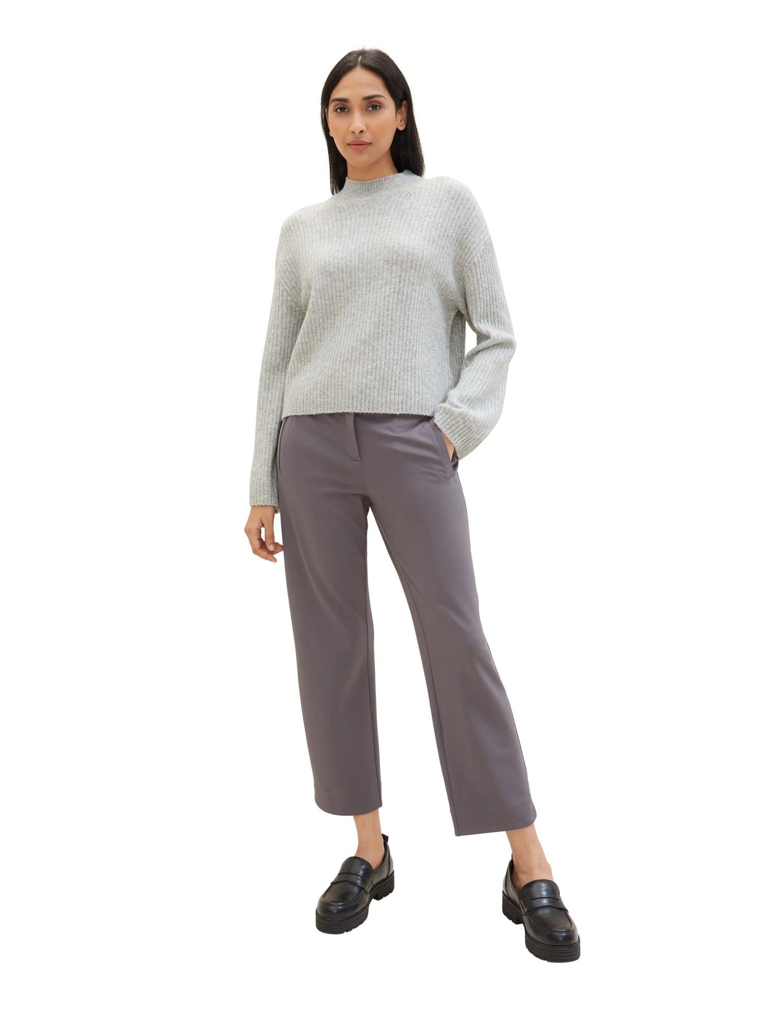 Tom Tailor Dark Urban Grey Women Cropped Mia Straight Trousers SKU: 1040688_35265 Image 03