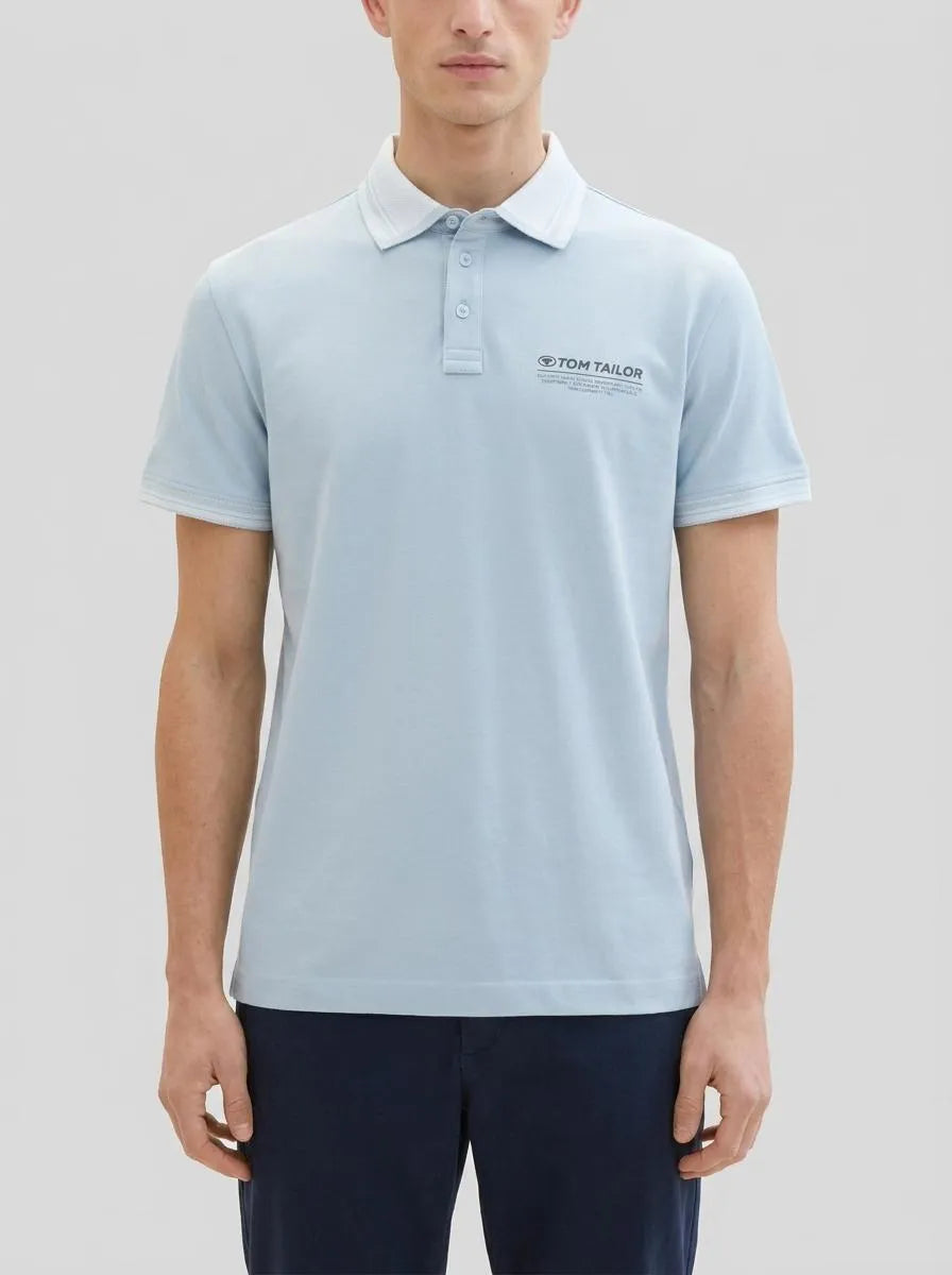 Tom Tailor Foggy Blue Men Polo Shirt with a Logo Print SKU: 1040823_15159 Image 00
