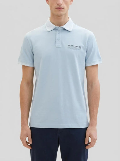 Tom Tailor Foggy Blue Men Polo Shirt with a Logo Print SKU: 1040823_15159 Image 00
