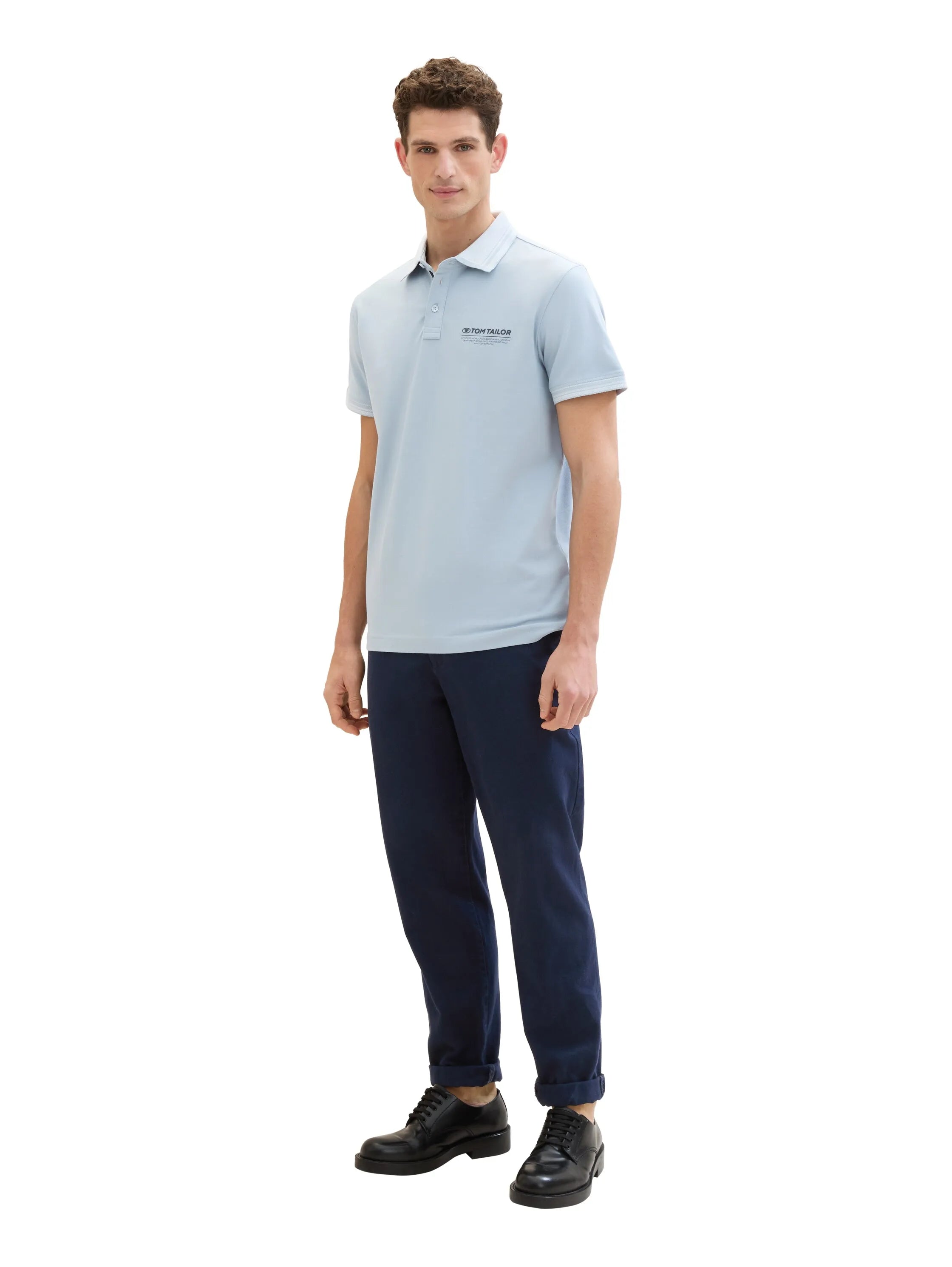 Tom Tailor Foggy Blue Men Polo Shirt with a Logo Print SKU: 1040823_15159 Image 02