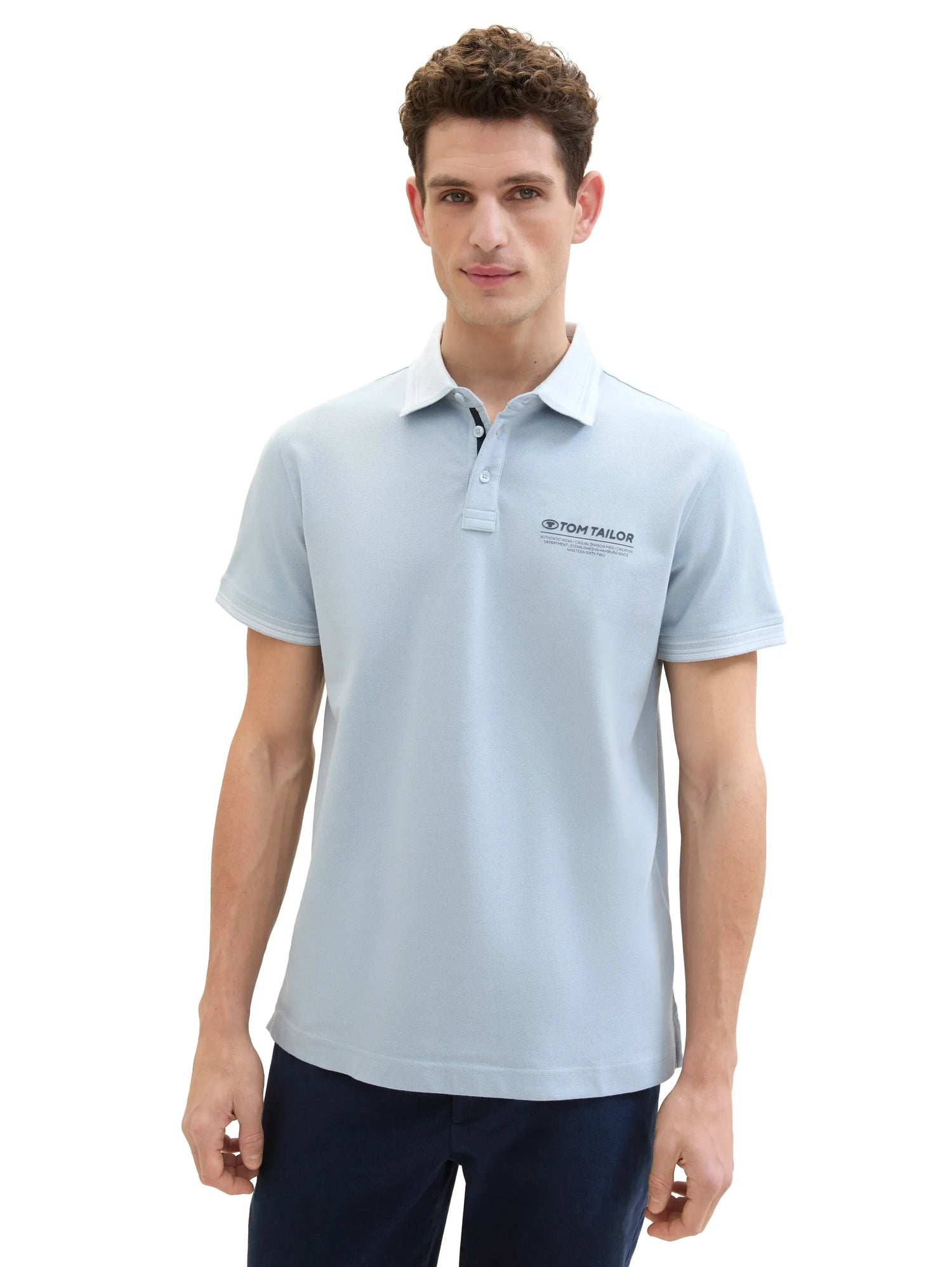 Tom Tailor Foggy Blue Men Polo Shirt with a Logo Print SKU: 1040823_15159 Image 04