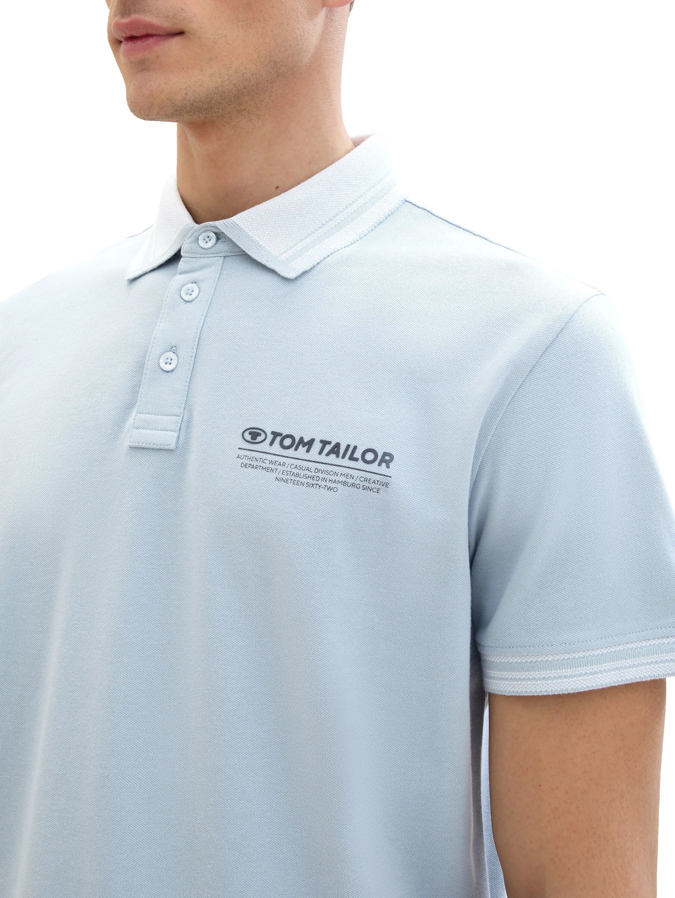 Tom Tailor Foggy Blue Men Polo Shirt with a Logo Print SKU: 1040823_15159 Image 05