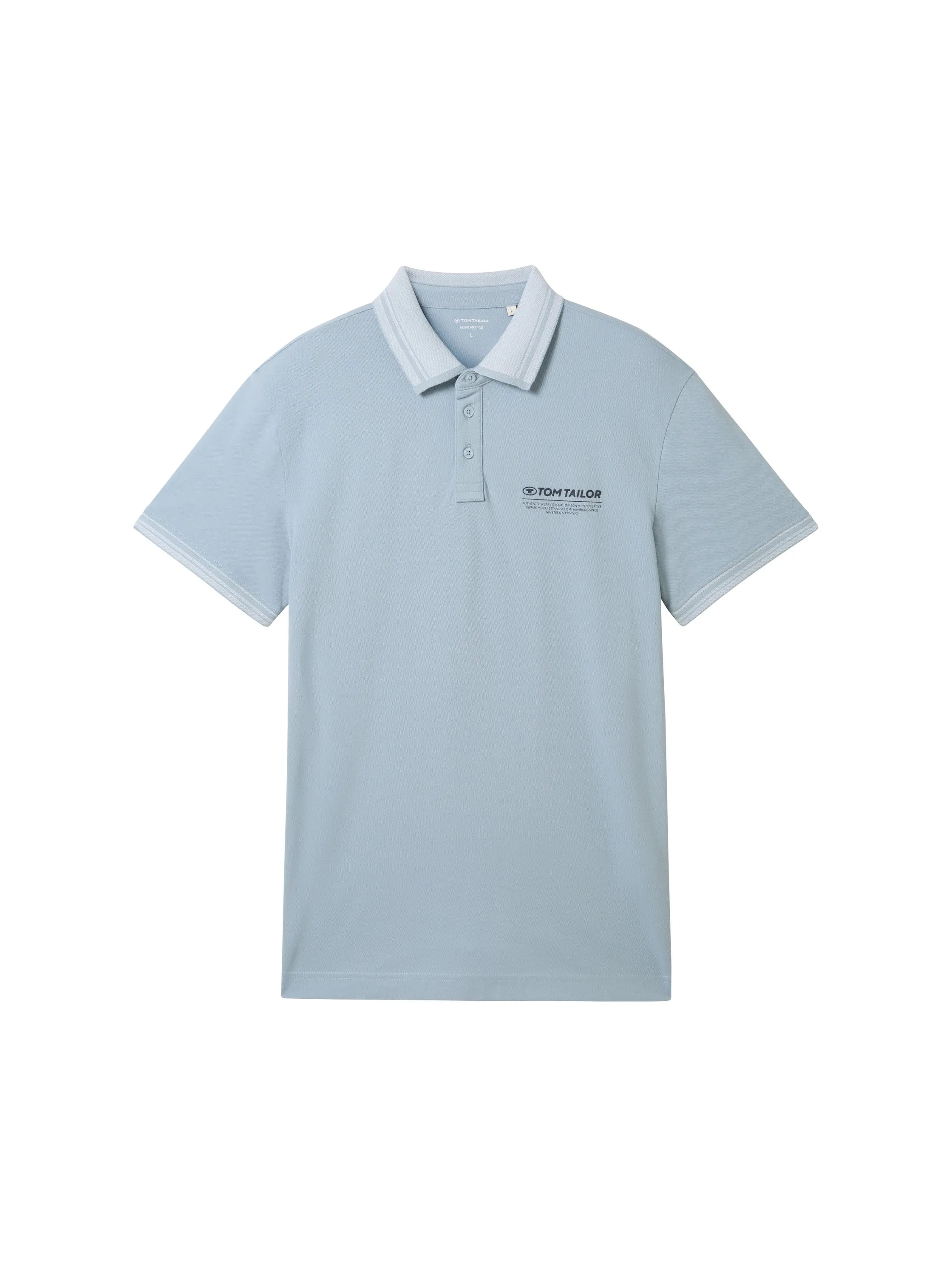 Tom Tailor Foggy Blue Men Polo Shirt with a Logo Print SKU: 1040823_15159 Image 07