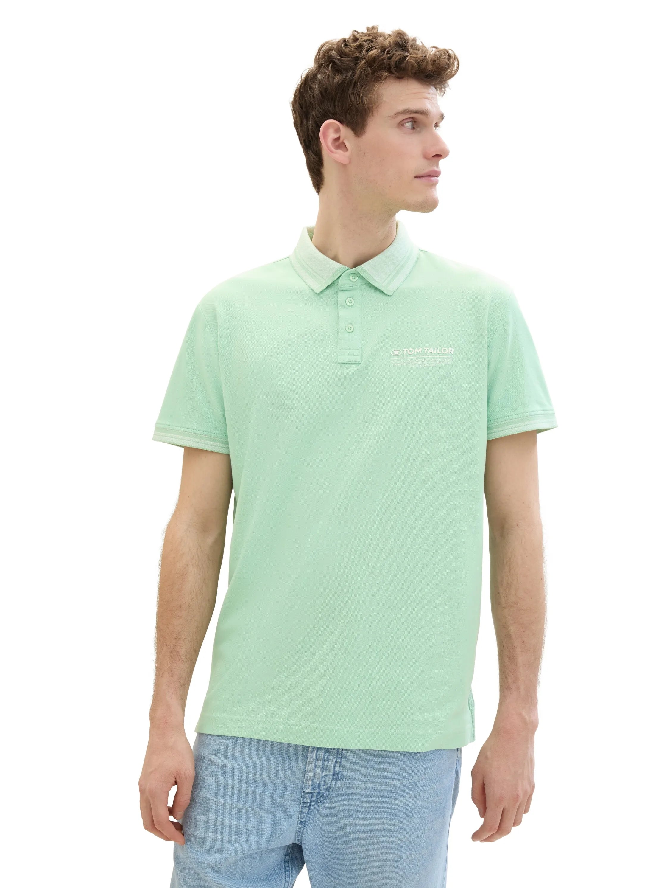 Tom Tailor Paradise Mint Men Polo Shirt with a Logo Print SKU: 1040823_23383 Image 04