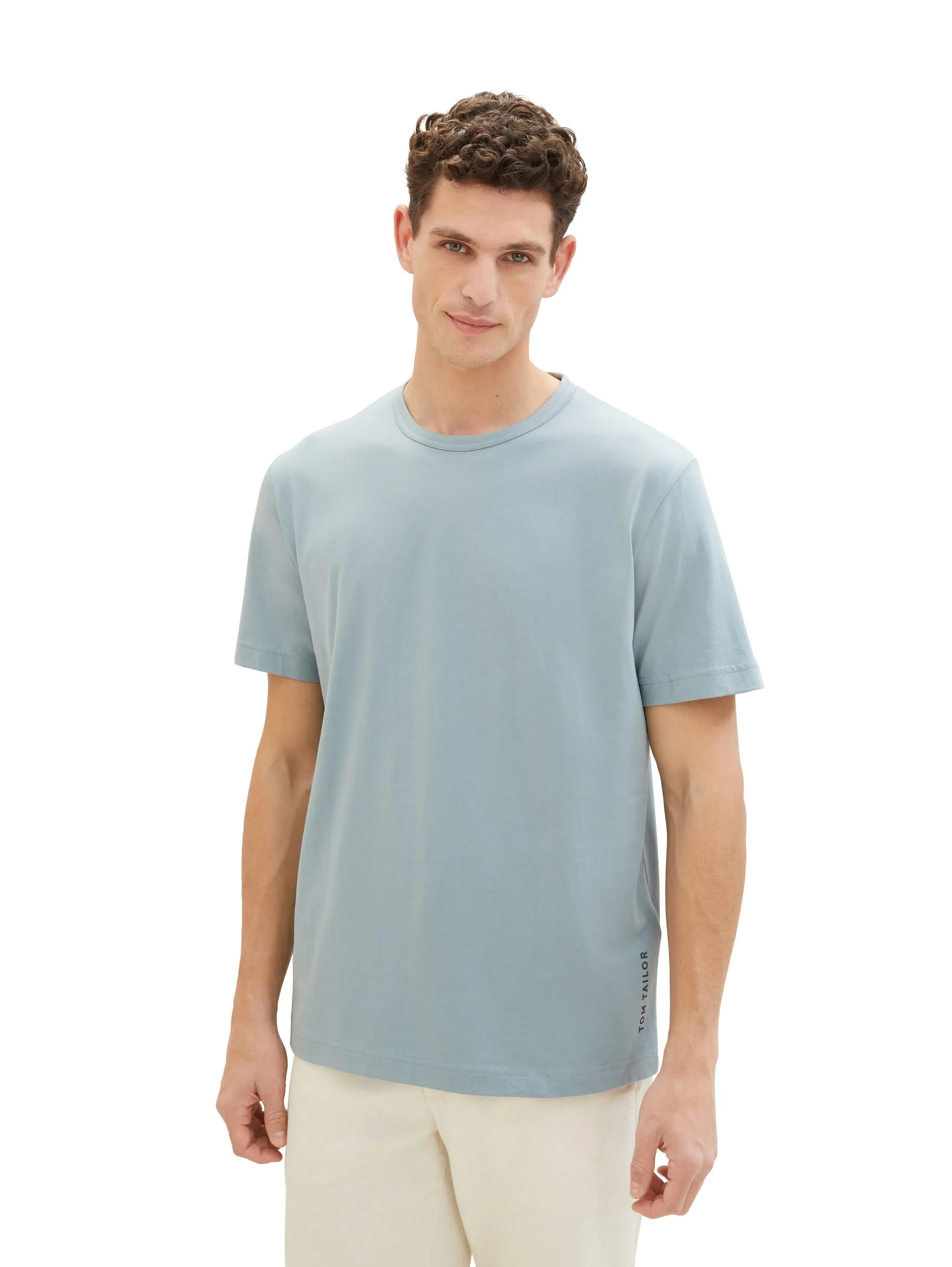 Tom Tailor Grey Mint Men Basic T-Shirt with a Logo Print SKU: 1040826_27475 Image 04