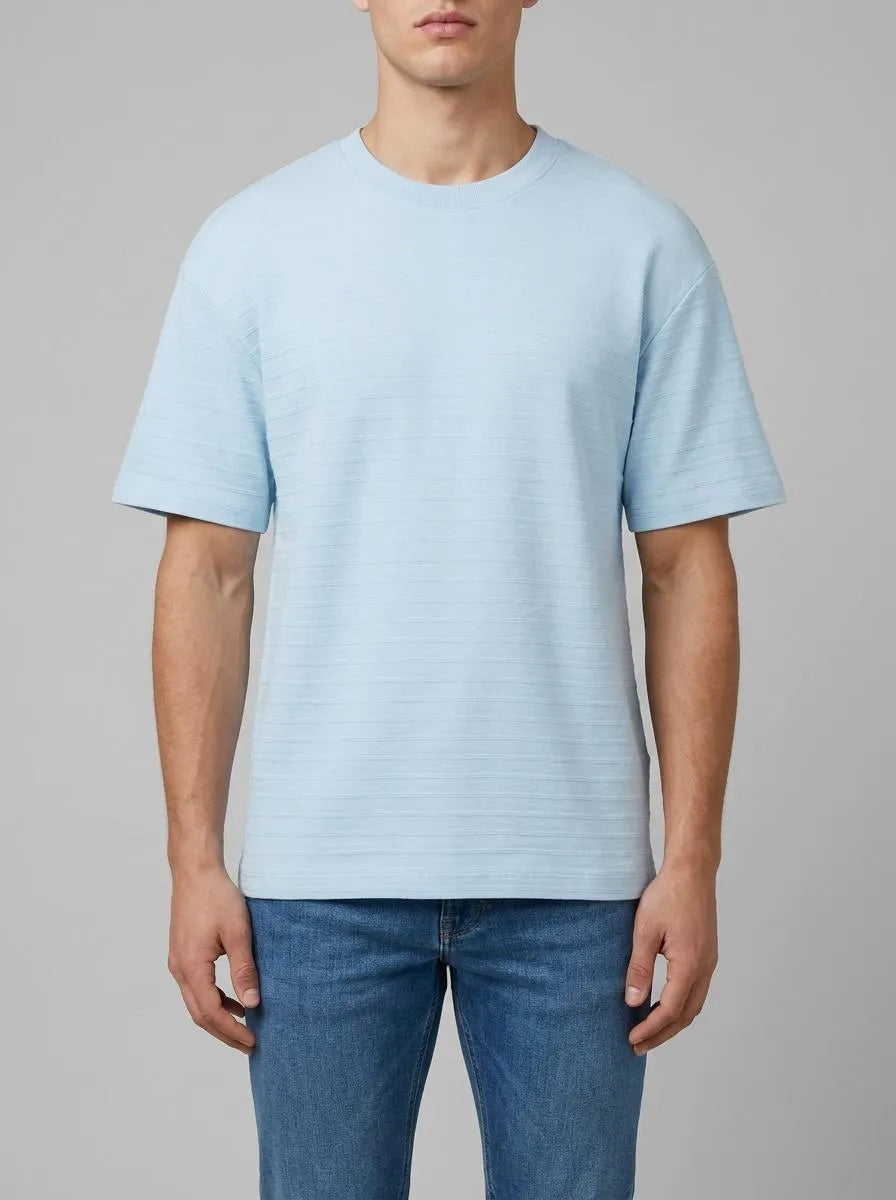 Denim Tom Tailor Middle Sky Blue Men T-Shirt with Texture SKU: 1040846_34591 Image 00