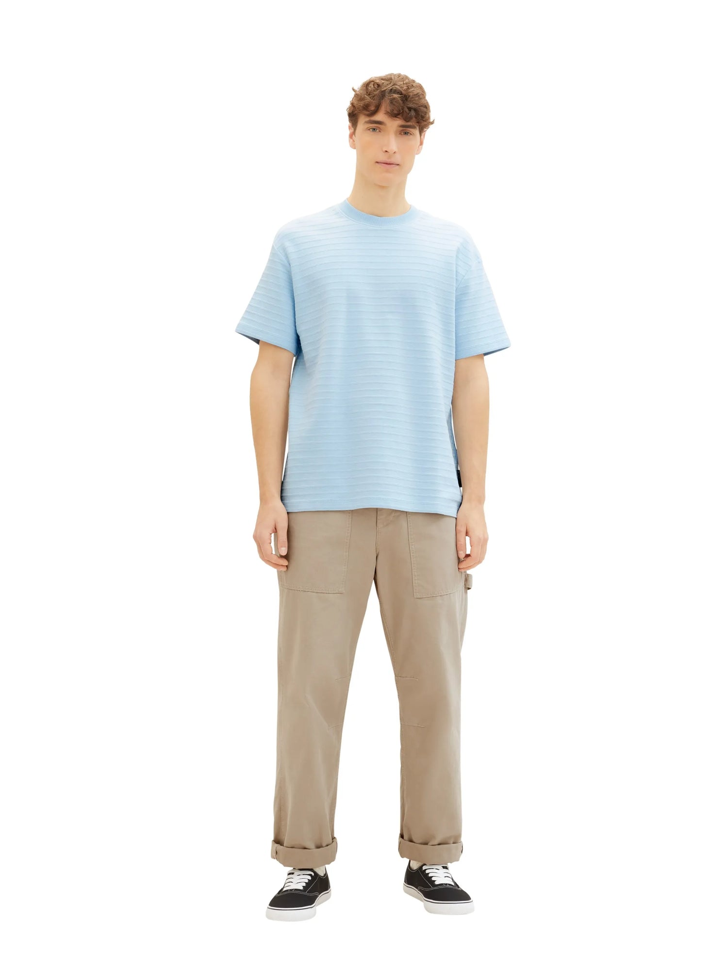 Denim Tom Tailor Middle Sky Blue Men T-Shirt with Texture SKU: 1040846_34591 Image 02