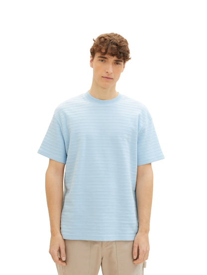 Denim Tom Tailor Middle Sky Blue Men T-Shirt with Texture SKU: 1040846_34591 Image 06
