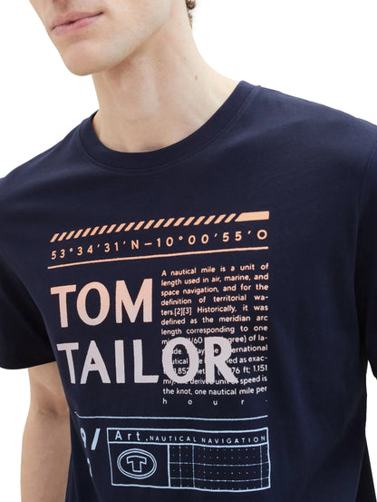 Tom Tailor Sky Captain Blue Men T-Shirt with a Logo Print SKU: 1040897_10668 Image 06