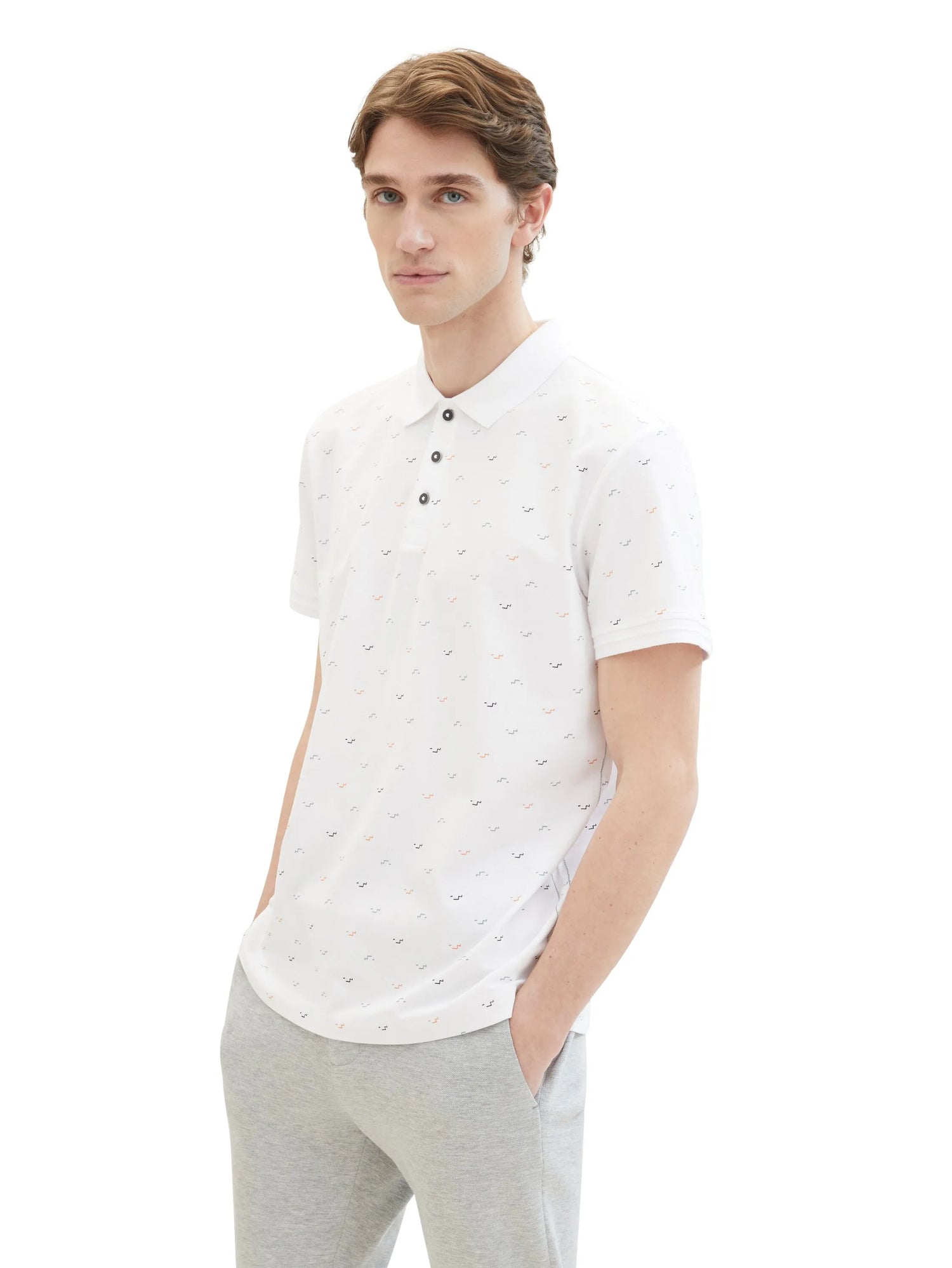 Tom Tailor White Letter Design Men Polo Shirt with an All-Over Print SKU: 1040913_34624 Image 01