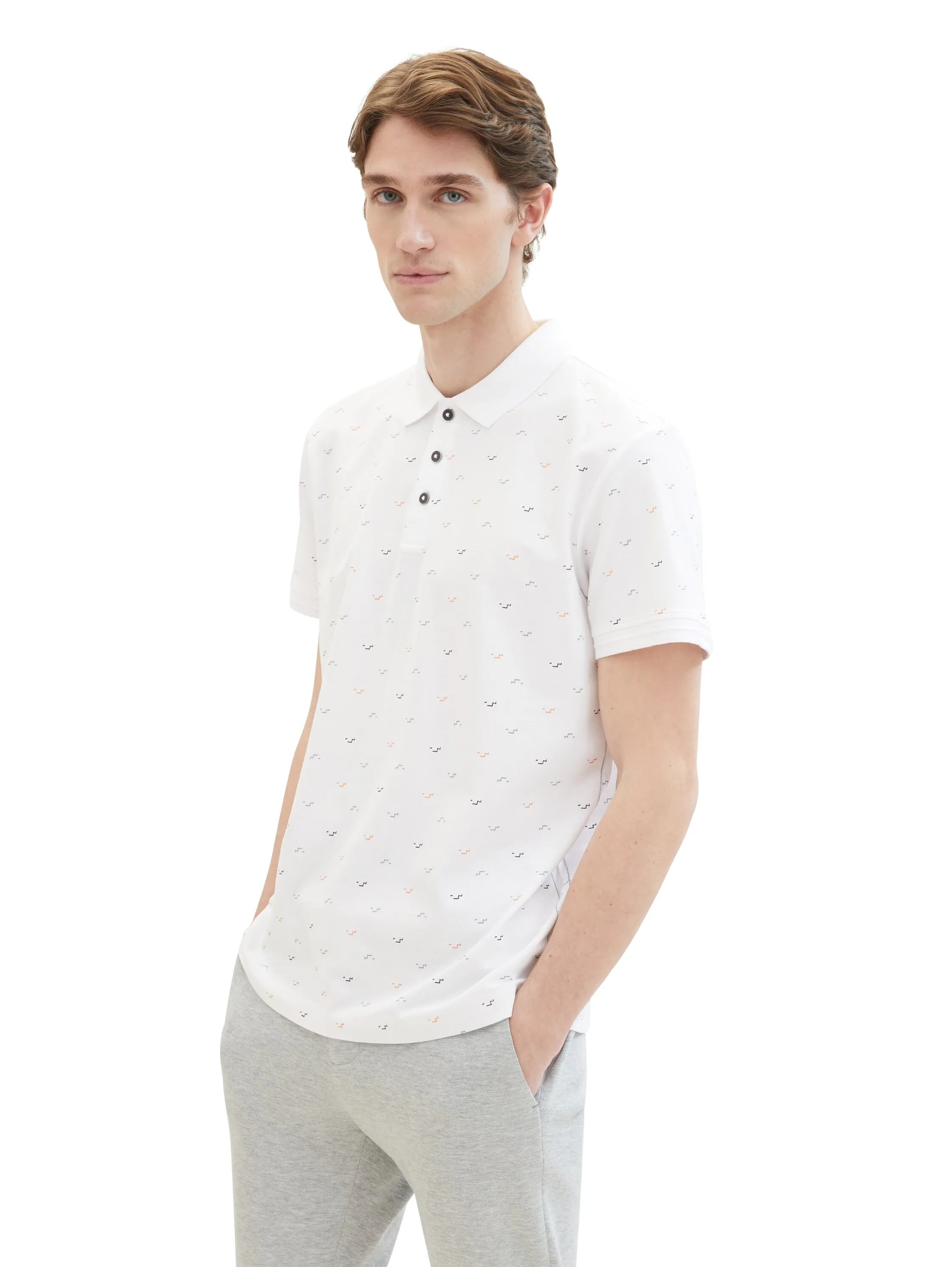Tom Tailor White Letter Design Men Polo Shirt with an All-Over Print SKU: 1040913_34624 Image 01