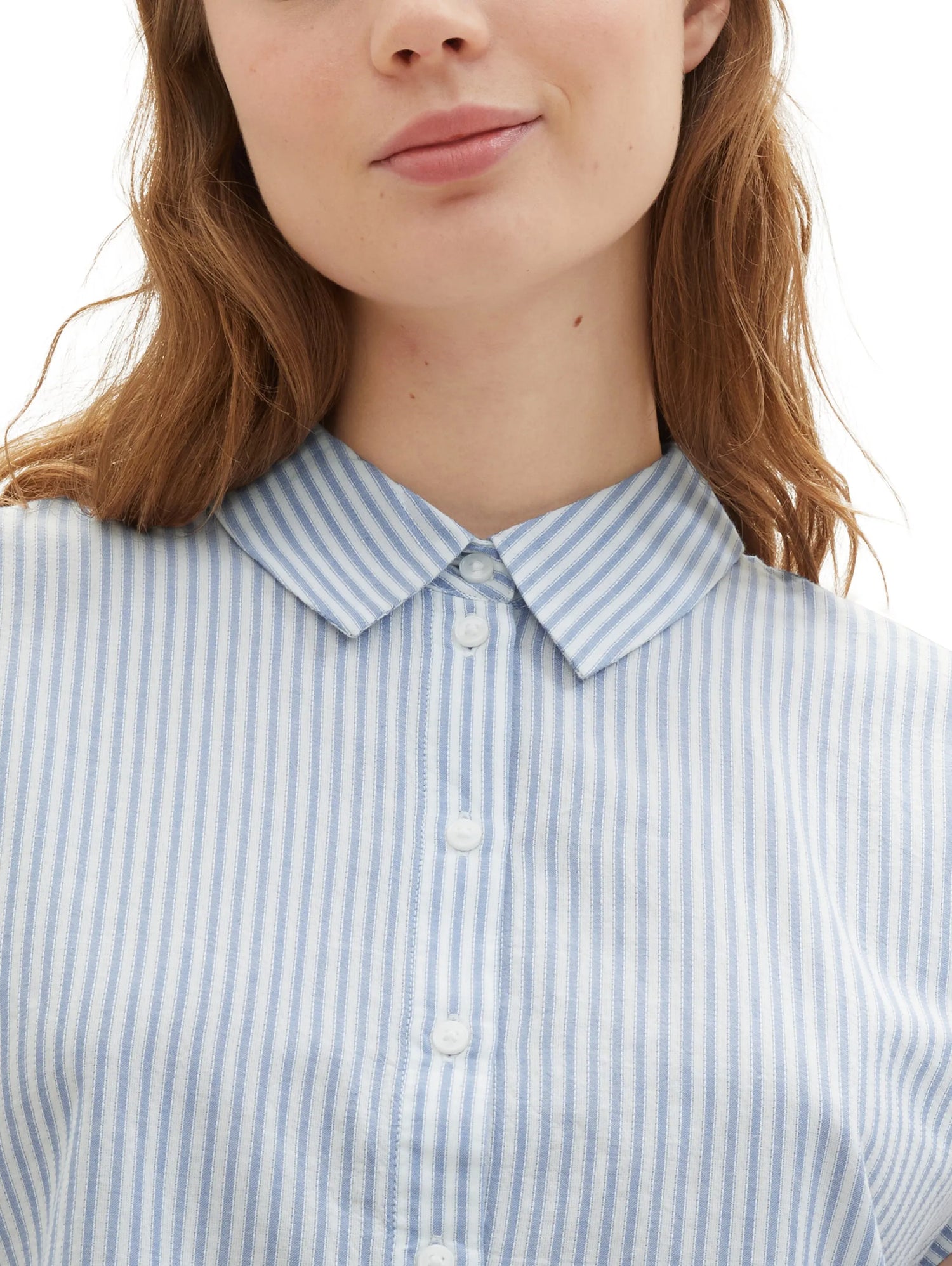 Denim Tom Tailor Blue White Strripe Women Striped Short-Sleeved Shirt SKU: 1040926_34878 Image 04