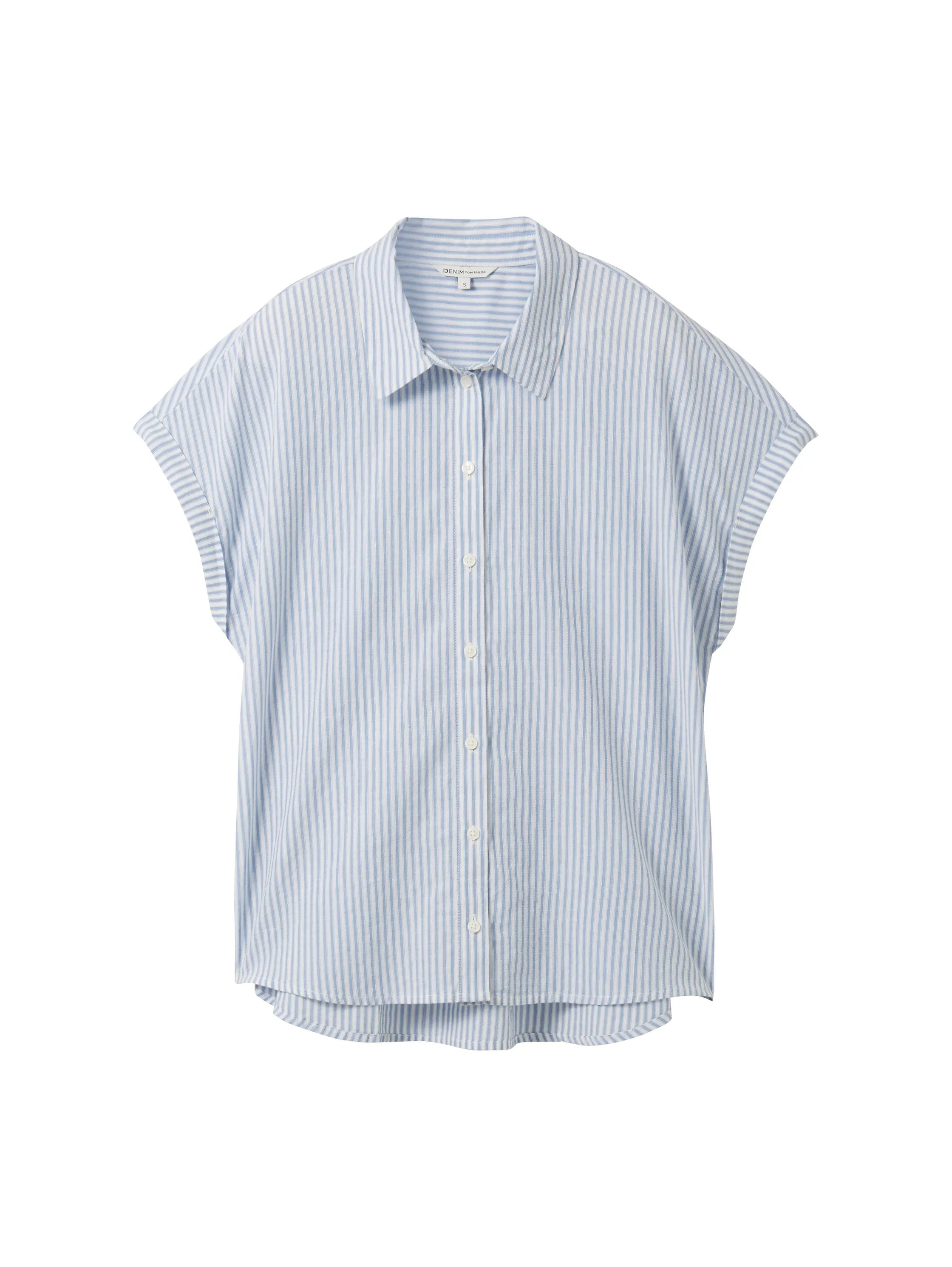 Denim Tom Tailor Blue White Strripe Women Striped Short-Sleeved Shirt SKU: 1040926_34878 Image 07