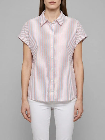 Denim Tom Tailor Blue Red White Vertical Stripe Women Striped Short-Sleeved Shirt SKU: 1040926_34879 Image 00