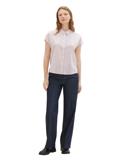 Denim Tom Tailor Blue Red White Vertical Stripe Women Striped Short-Sleeved Shirt SKU: 1040926_34879 Image 02