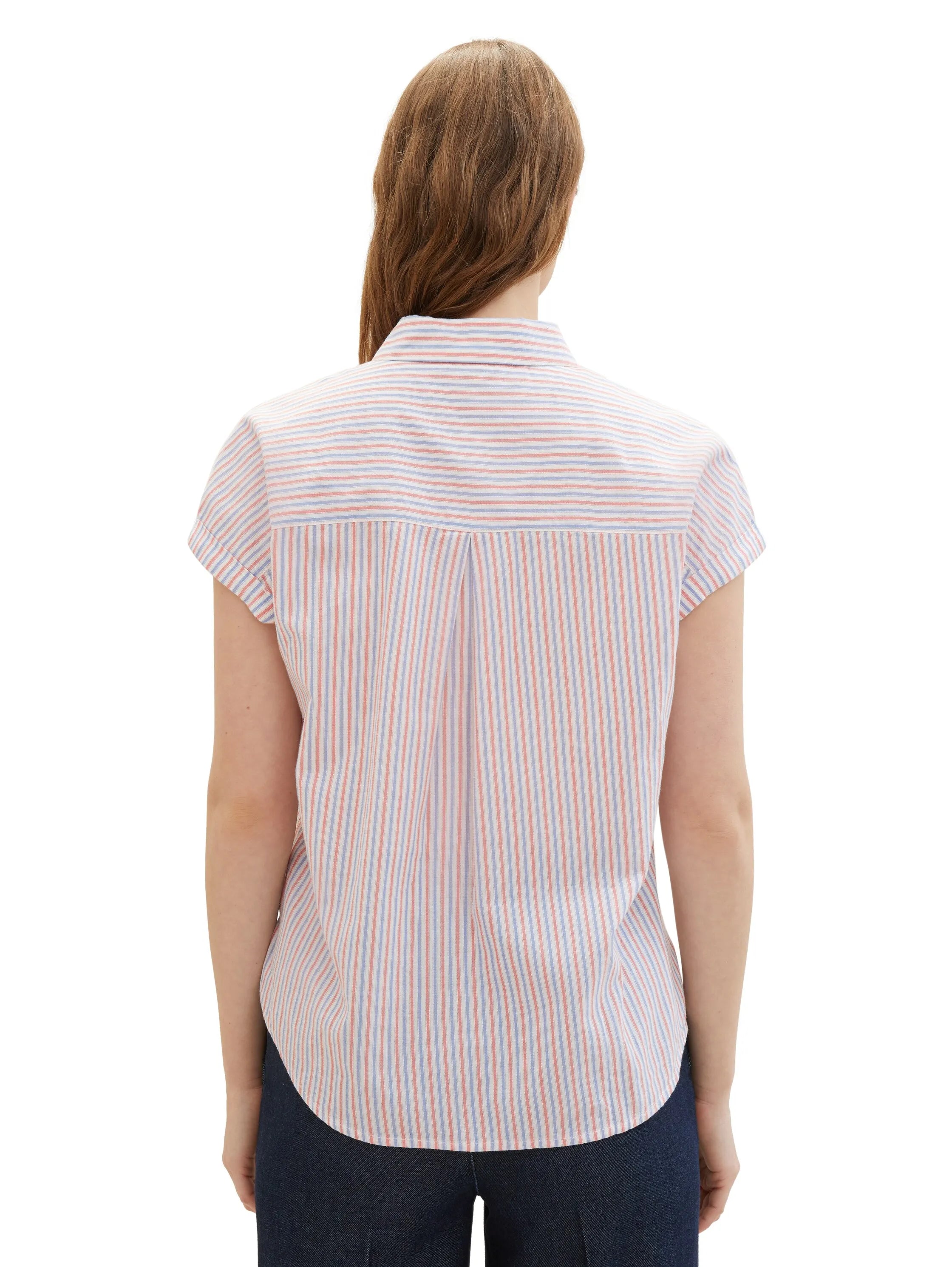 Denim Tom Tailor Blue Red White Vertical Stripe Women Striped Short-Sleeved Shirt SKU: 1040926_34879 Image 03