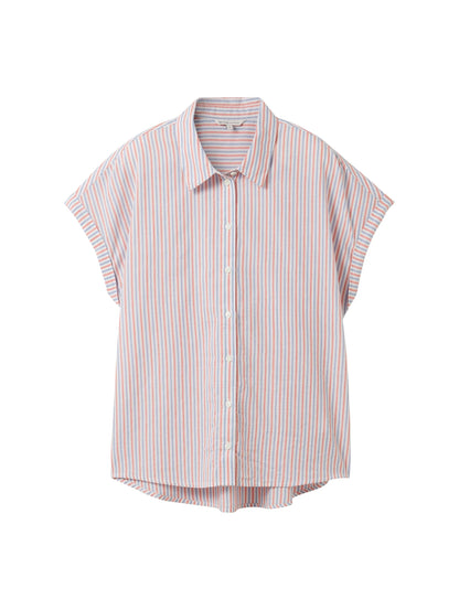 Denim Tom Tailor Blue Red White Vertical Stripe Women Striped Short-Sleeved Shirt SKU: 1040926_34879 Image 07