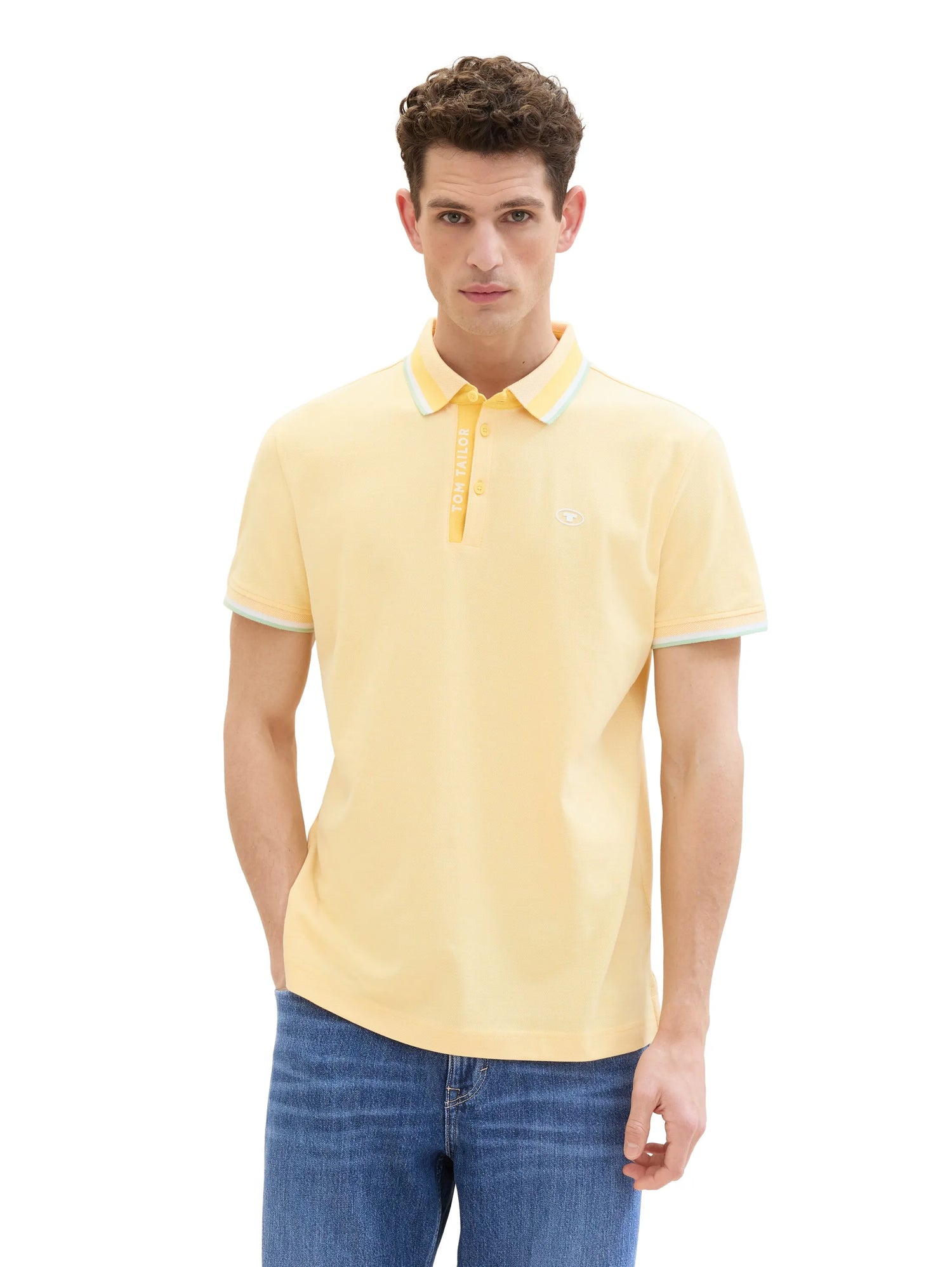 Tom Tailor Yellow White Two Tone Men Polo Shirt with a PiquŽ Texture SKU: 1040937_35089 Image 01