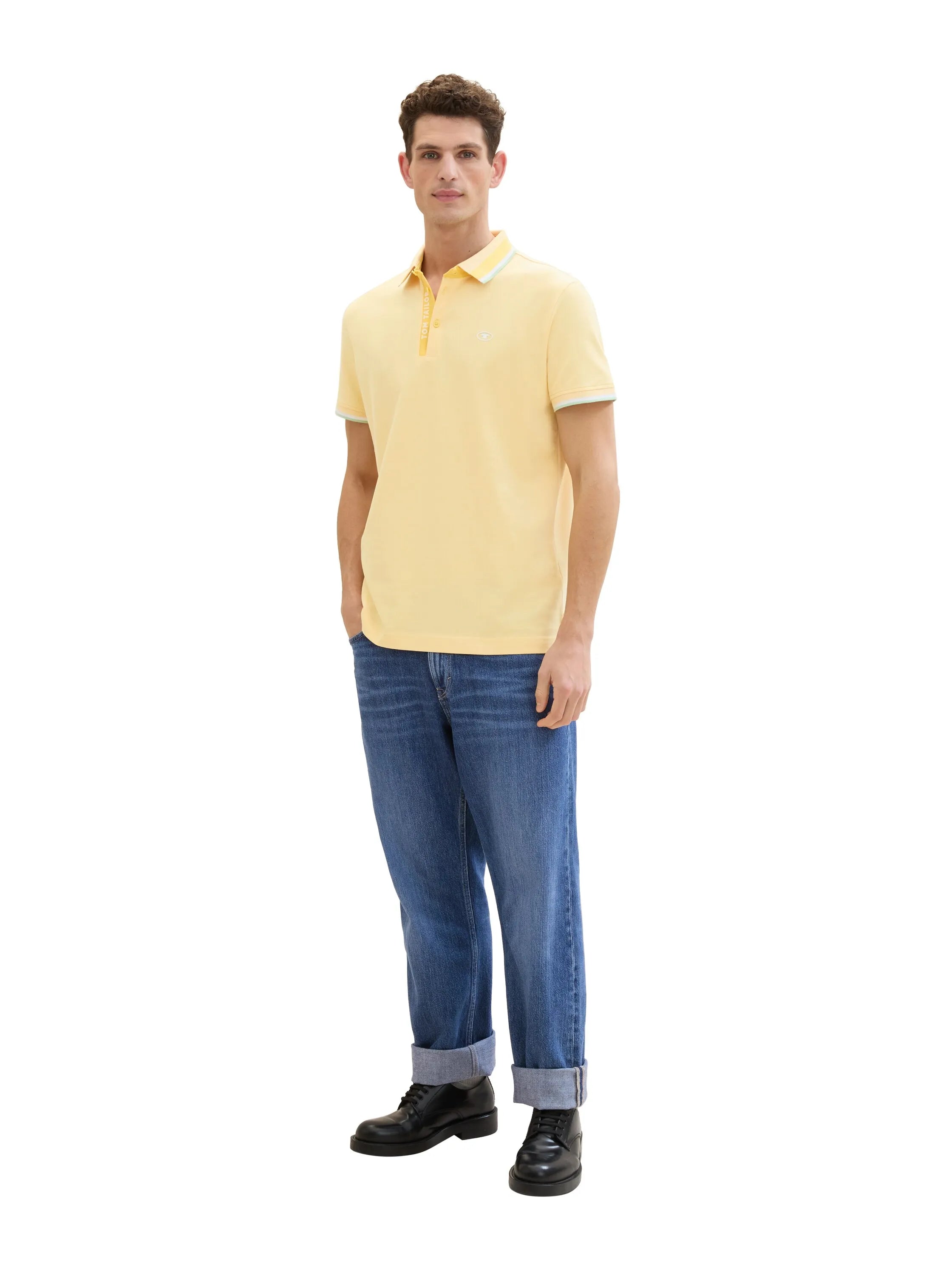 Tom Tailor Yellow White Two Tone Men Polo Shirt with a PiquŽ Texture SKU: 1040937_35089 Image 02