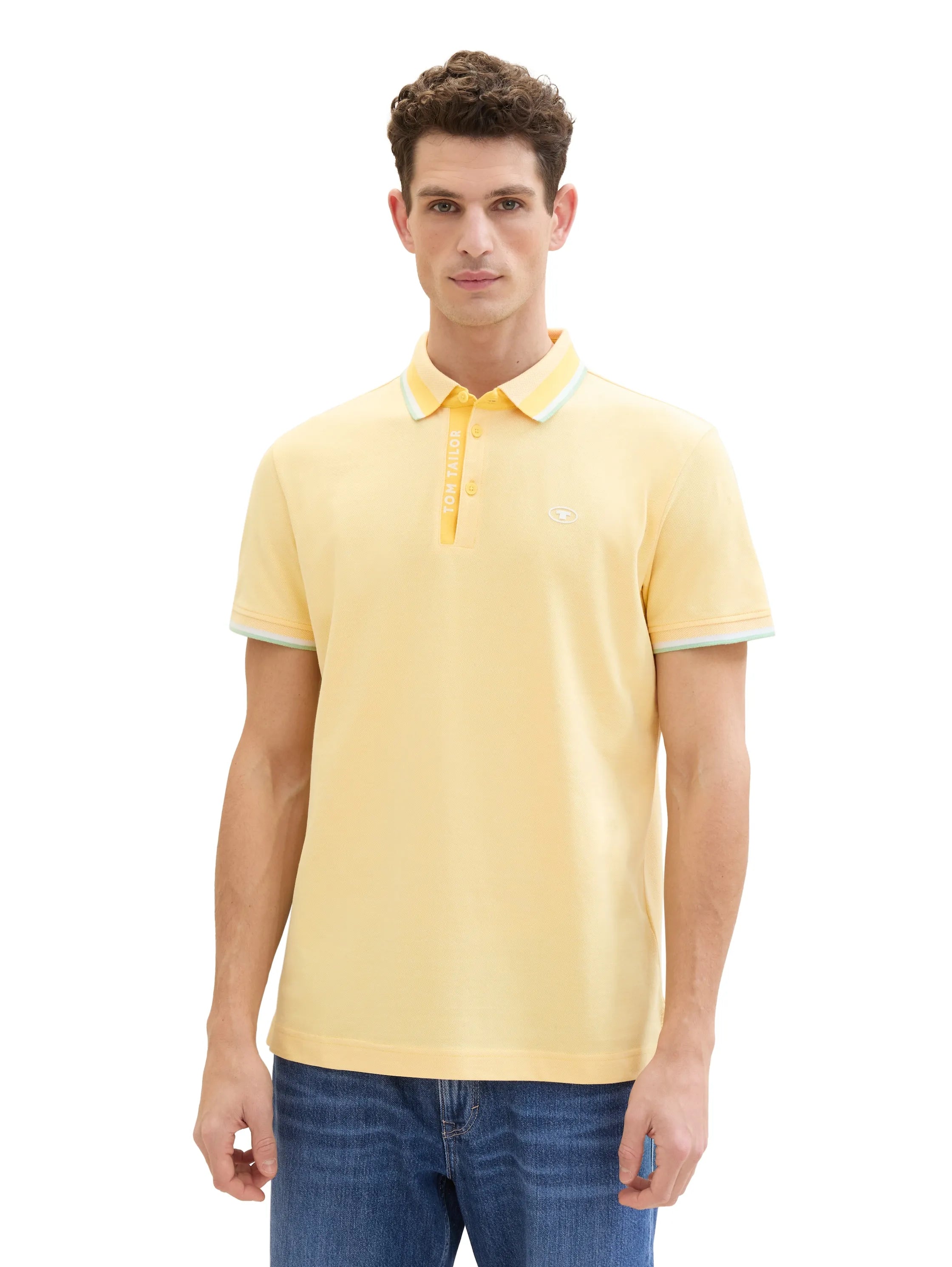 Tom Tailor Yellow White Two Tone Men Polo Shirt with a PiquŽ Texture SKU: 1040937_35089 Image 04