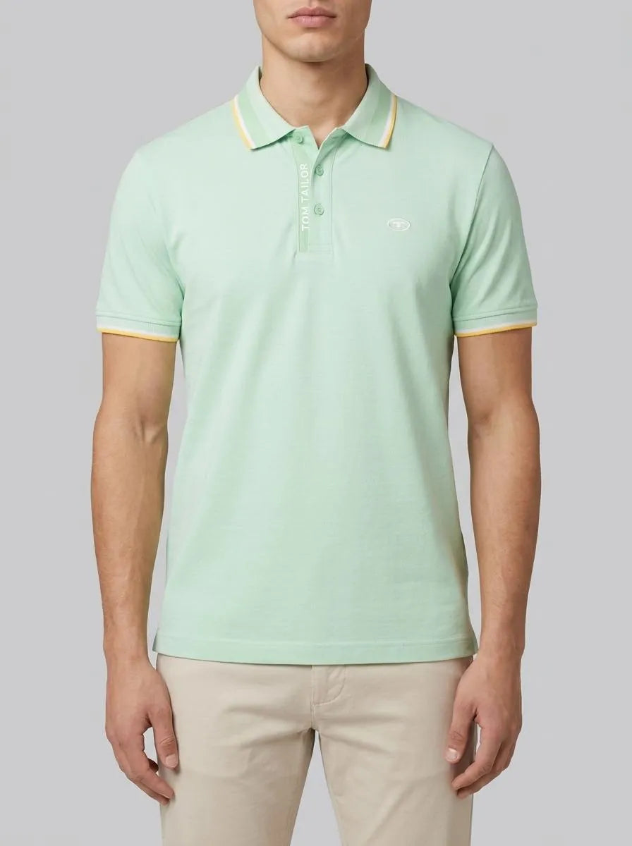 Tom Tailor Mint White Two Tone Men Polo Shirt with a PiquŽ Texture SKU: 1040937_35090 Image 00