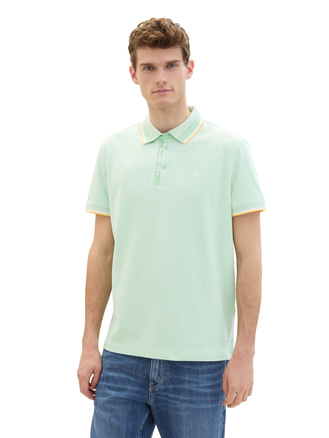 Tom Tailor Mint White Two Tone Men Polo Shirt with a PiquŽ Texture SKU: 1040937_35090 Image 01