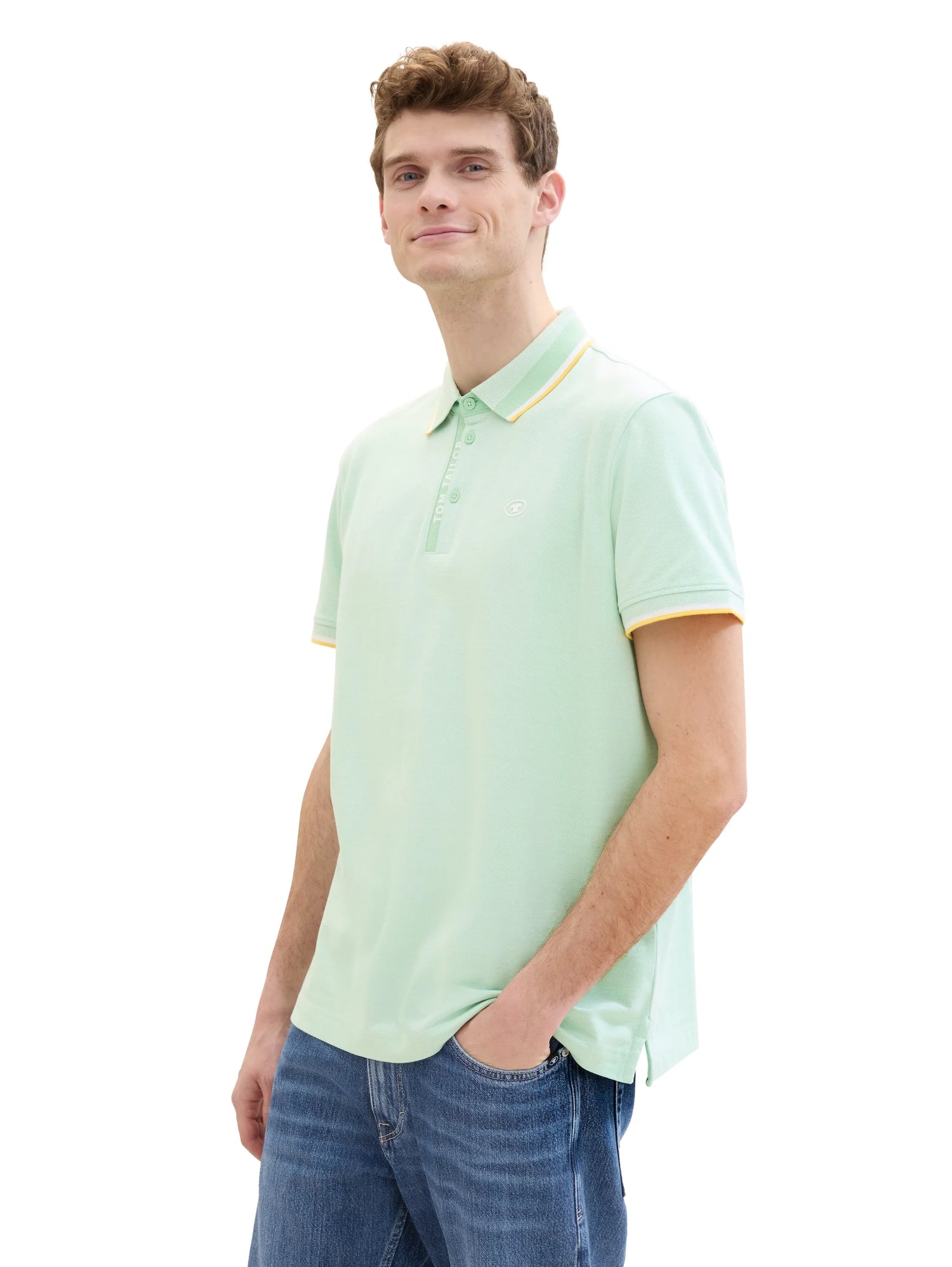 Tom Tailor Mint White Two Tone Men Polo Shirt with a PiquŽ Texture SKU: 1040937_35090 Image 04