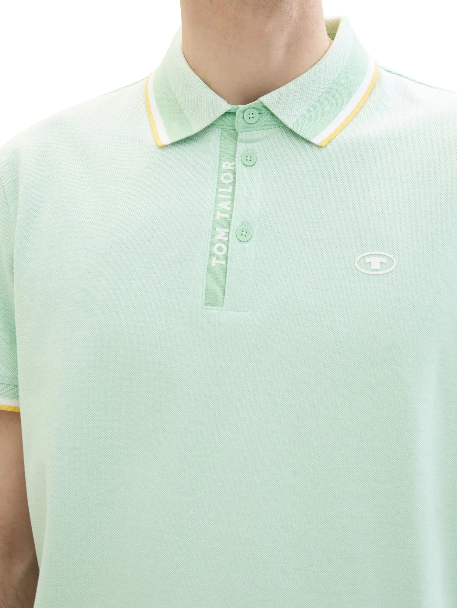 Tom Tailor Mint White Two Tone Men Polo Shirt with a PiquŽ Texture SKU: 1040937_35090 Image 06