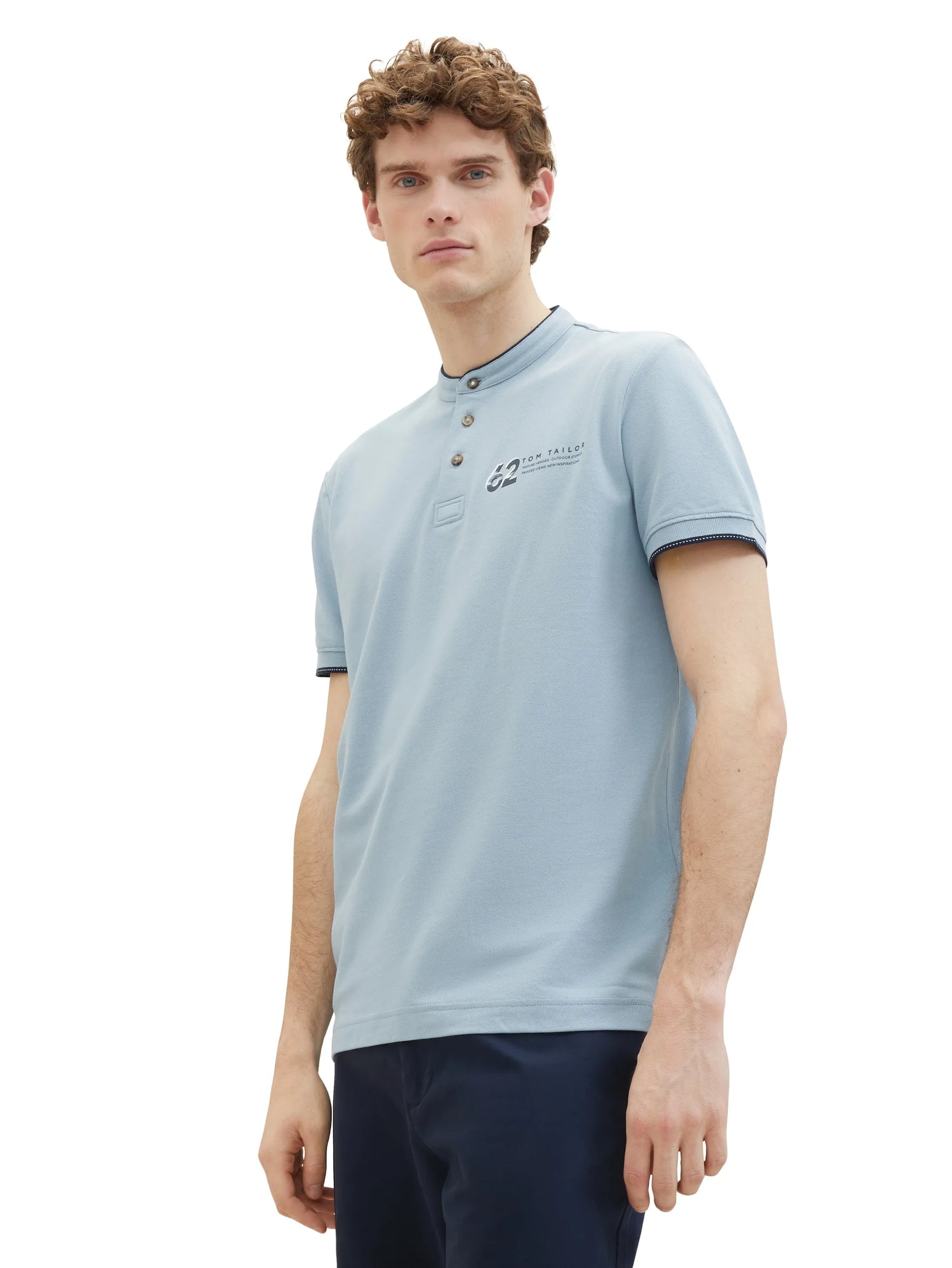 Tom Tailor Foggy Blue Men Polo Shirt with a Print SKU: 1040948_15159 Image 01