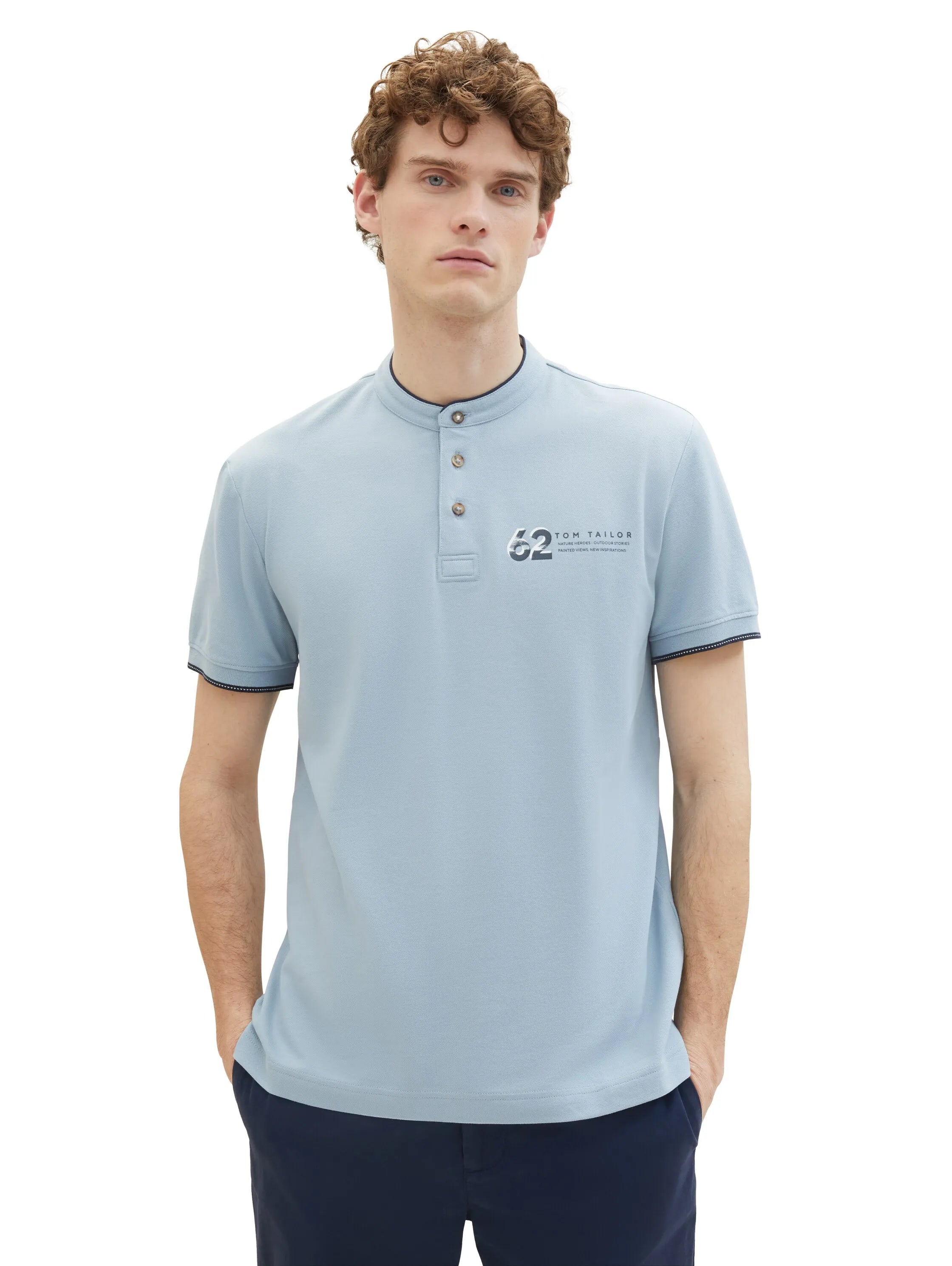 Tom Tailor Foggy Blue Men Polo Shirt with a Print SKU: 1040948_15159 Image 04
