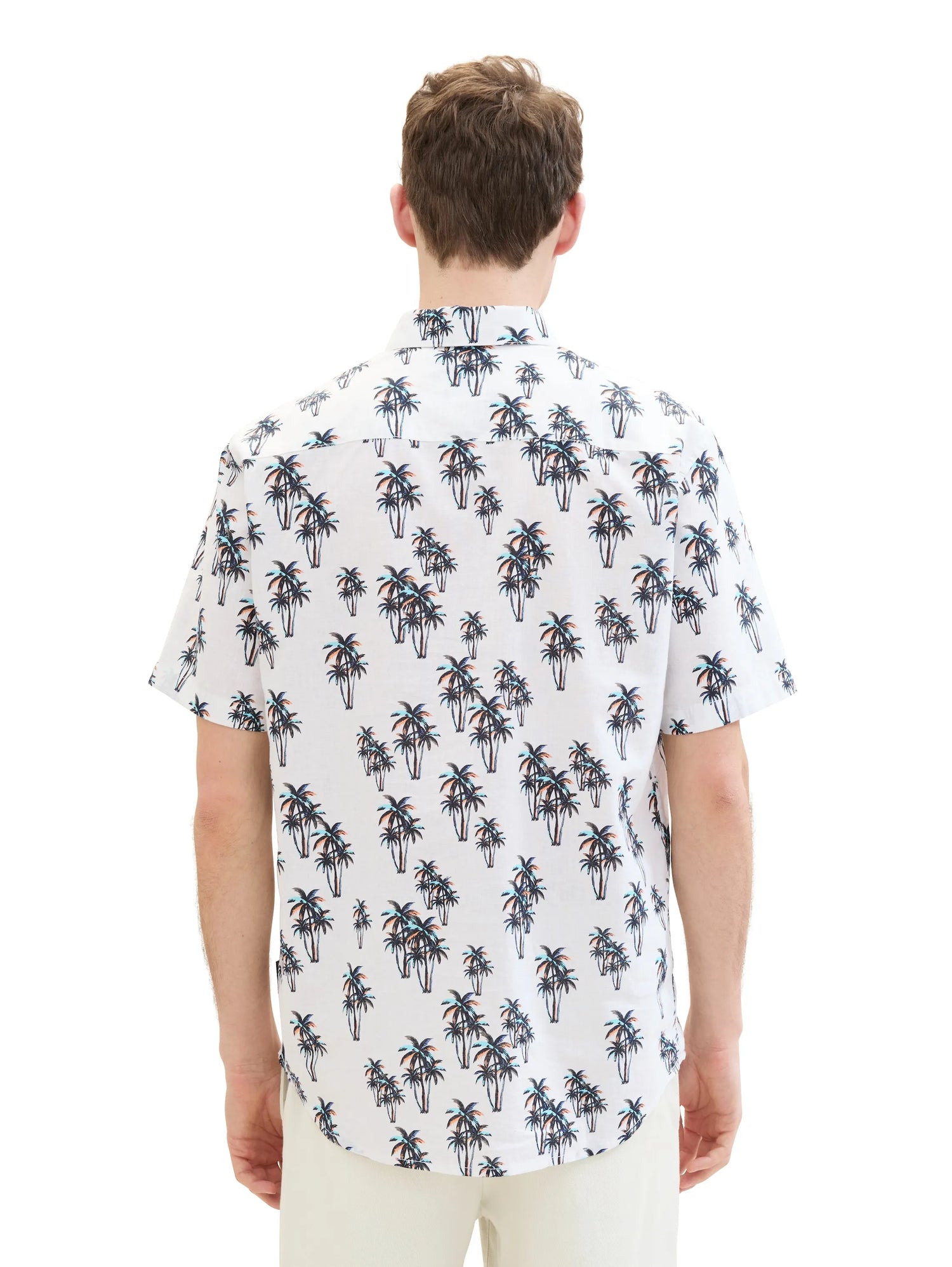 Tom Tailor White Multi Palm Design Men Shirt with Linen SKU: 1040991_35061 Image 03