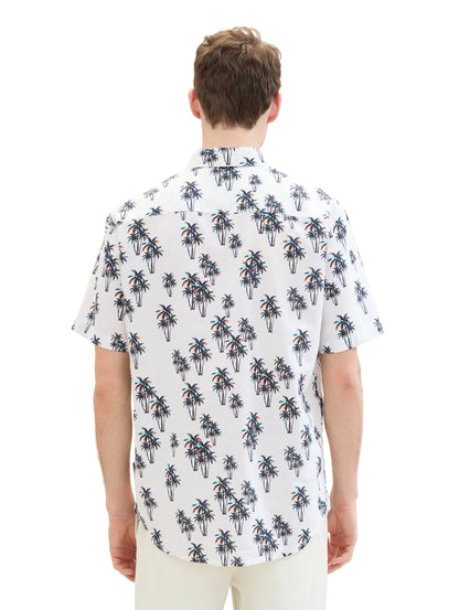 Tom Tailor White Multi Palm Design Men Shirt with Linen SKU: 1040991_35061 Image 03