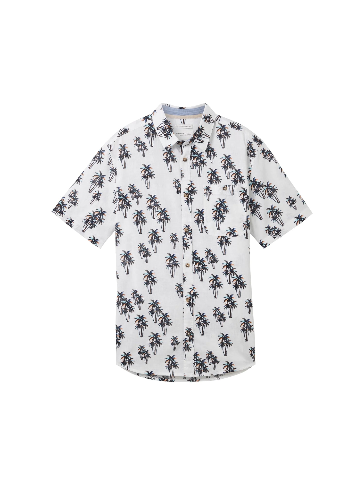 Tom Tailor White Multi Palm Design Men Shirt with Linen SKU: 1040991_35061 Image 07