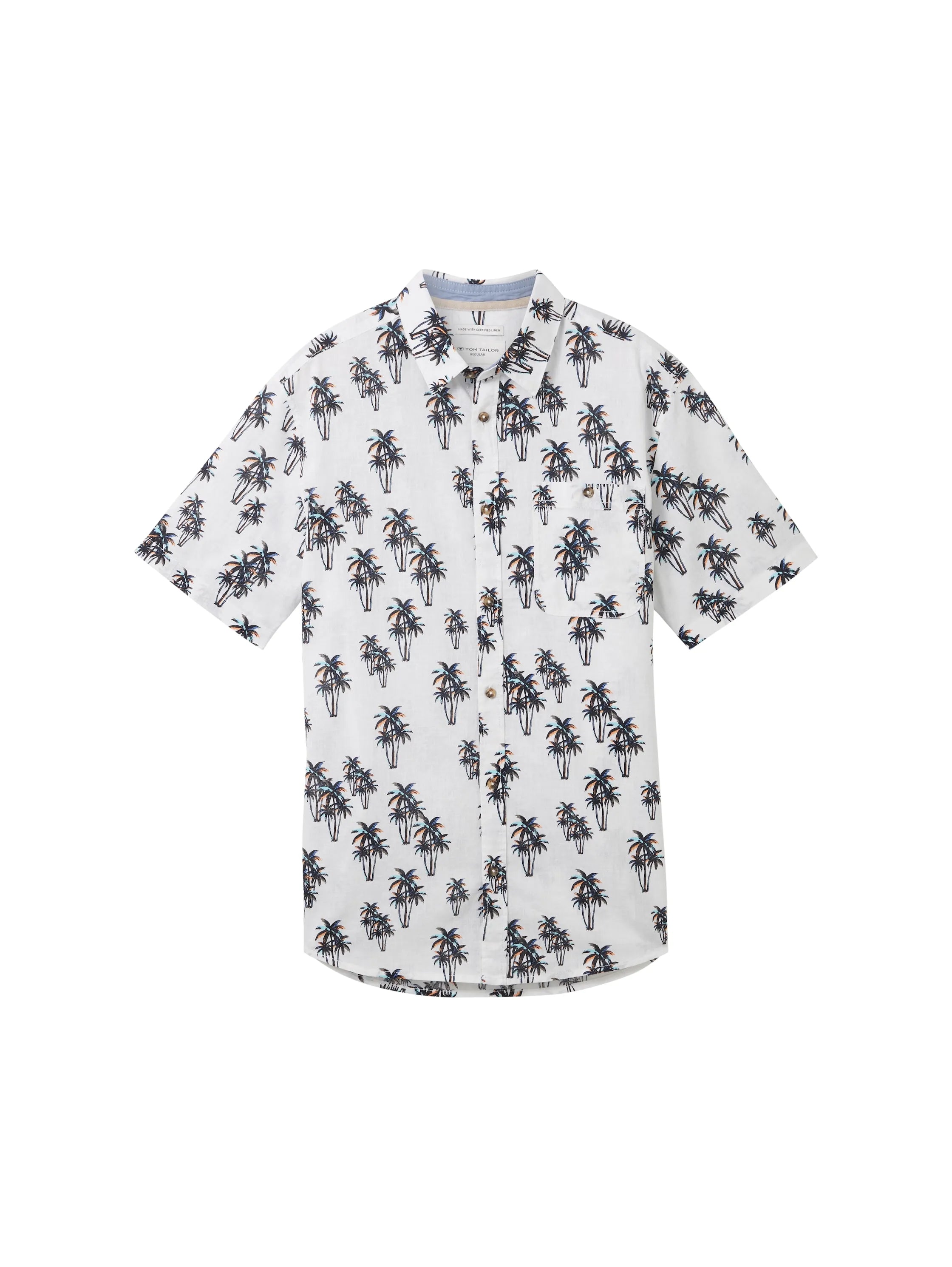 Tom Tailor White Multi Palm Design Men Shirt with Linen SKU: 1040991_35061 Image 07