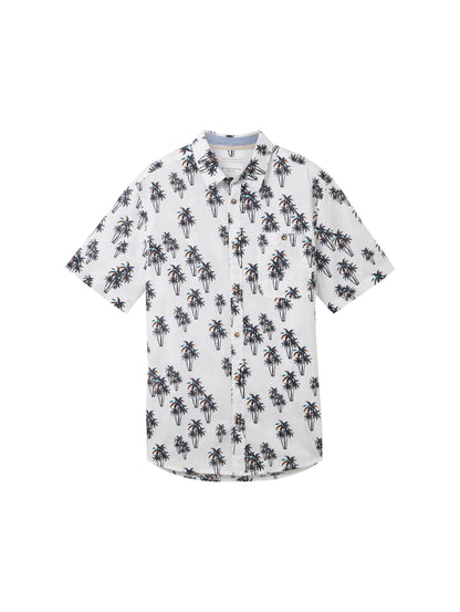 Tom Tailor White Multi Palm Design Men Shirt with Linen SKU: 1040991_35061 Image 07