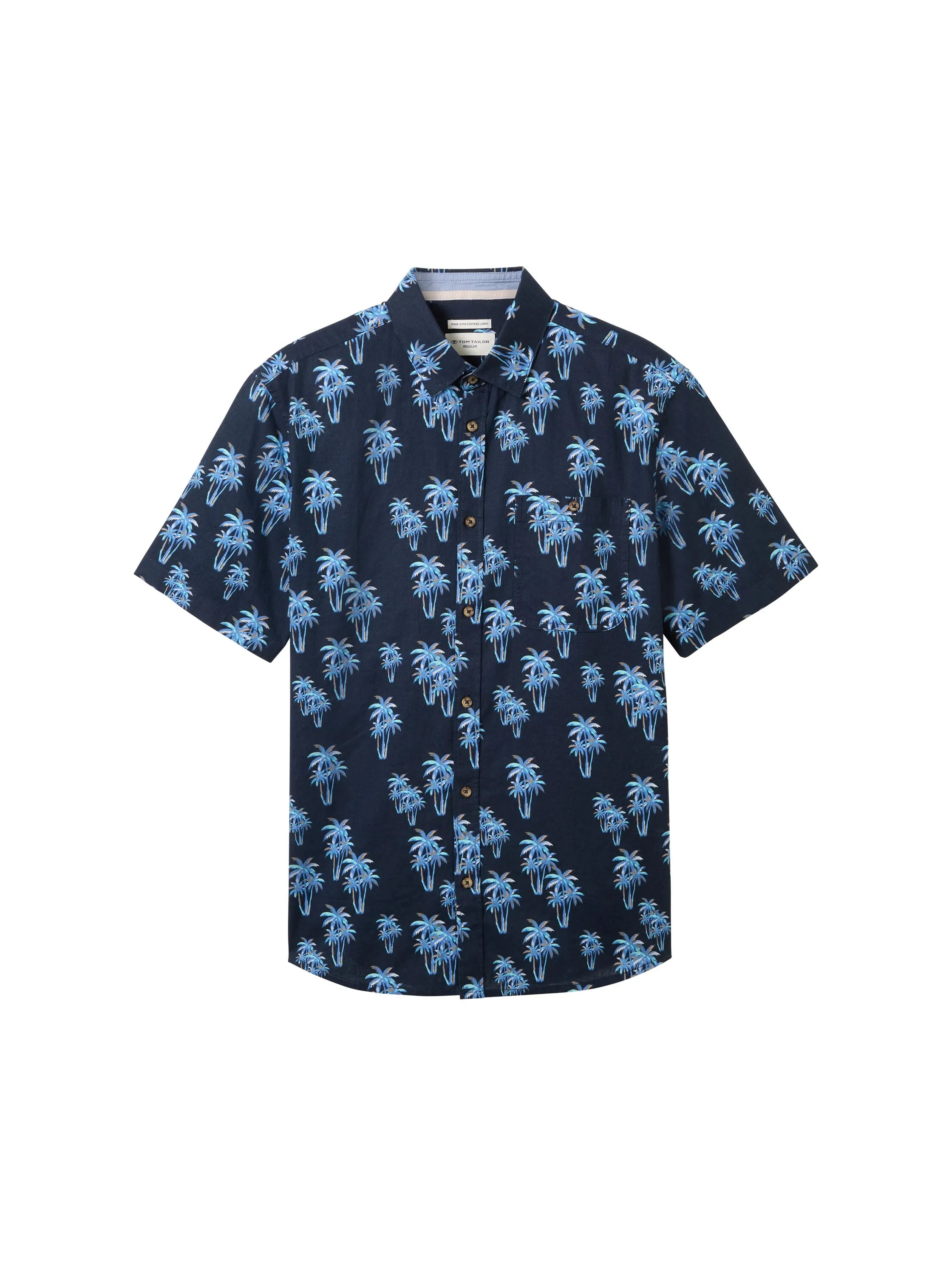 Tom Tailor Navy Multi Palm Design Men Shirt with Linen SKU: 1040991_35062 Image 07