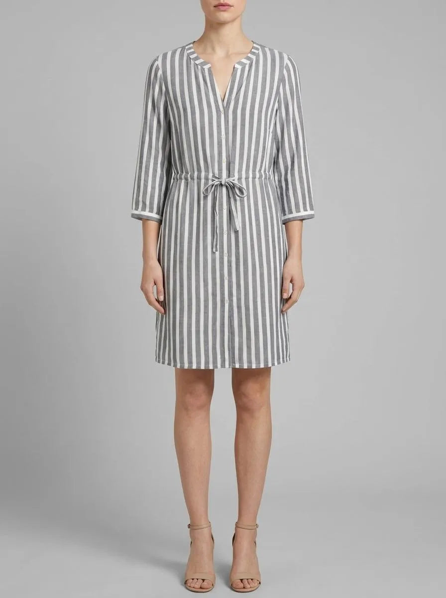 Tom Tailor Offwhite Navy Vertical Stripe Women Striped Dress SKU: 1041204_26940 Image 00