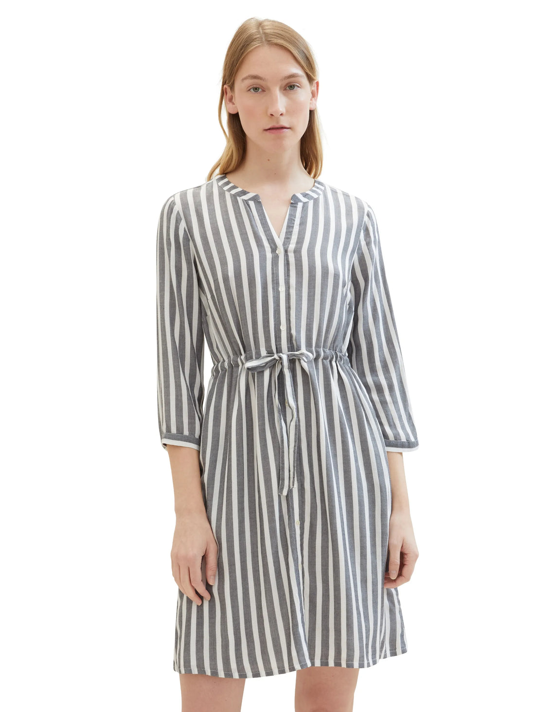 Tom Tailor Offwhite Navy Vertical Stripe Women Striped Dress SKU: 1041204_26940 Image 01