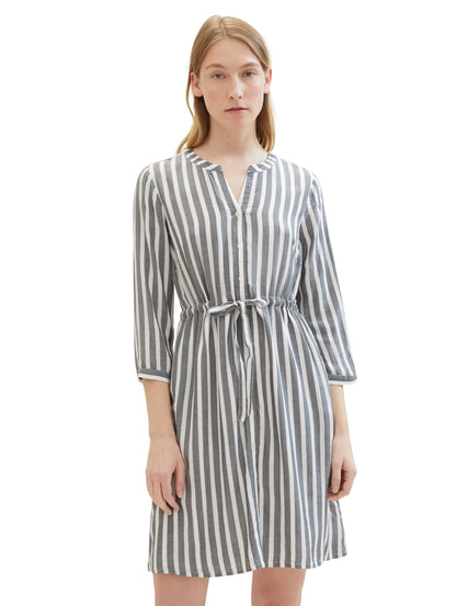 Tom Tailor Offwhite Navy Vertical Stripe Women Striped Dress SKU: 1041204_26940 Image 01